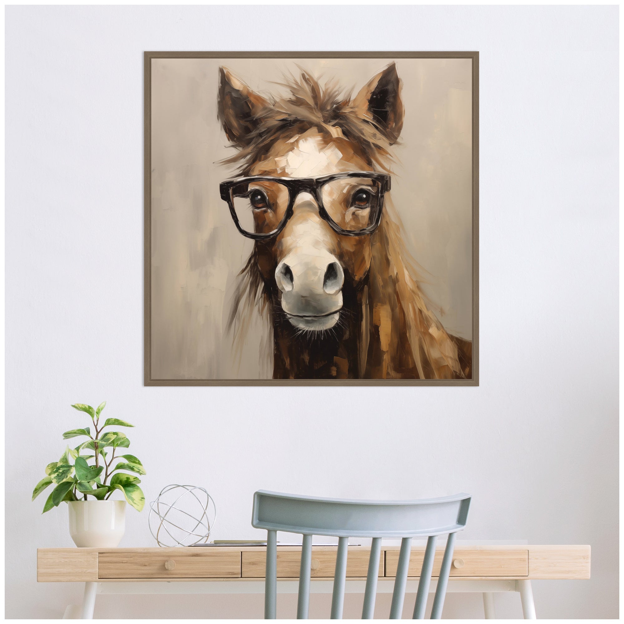 Sylvie Hay Those Are My Glasses Horse Framed Canvas by The Creative Bunch Studio