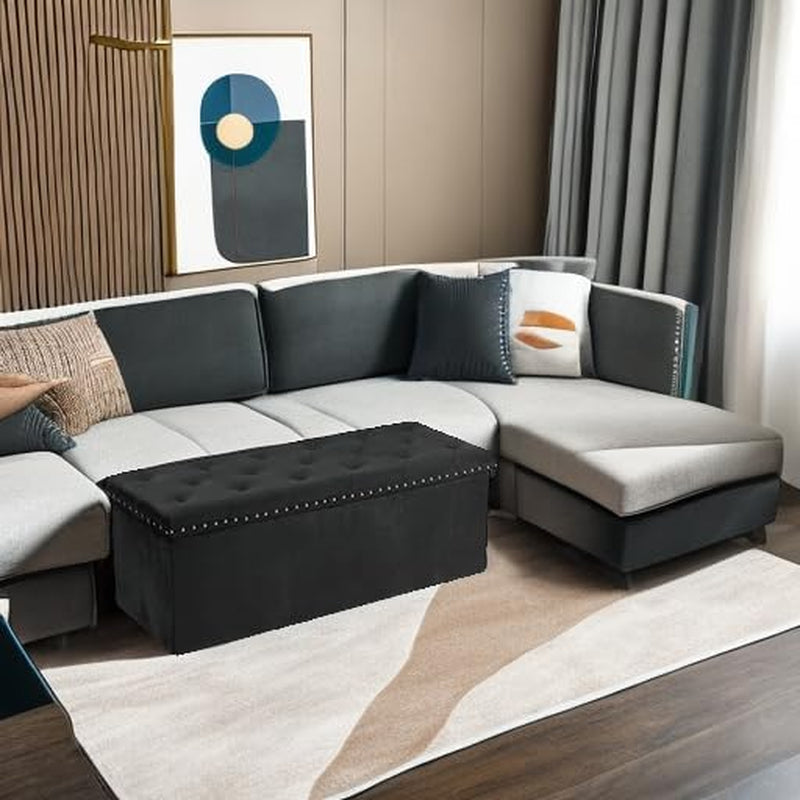 Jet Black Storage Ottoman Bench Seat 43.3 Inch Length