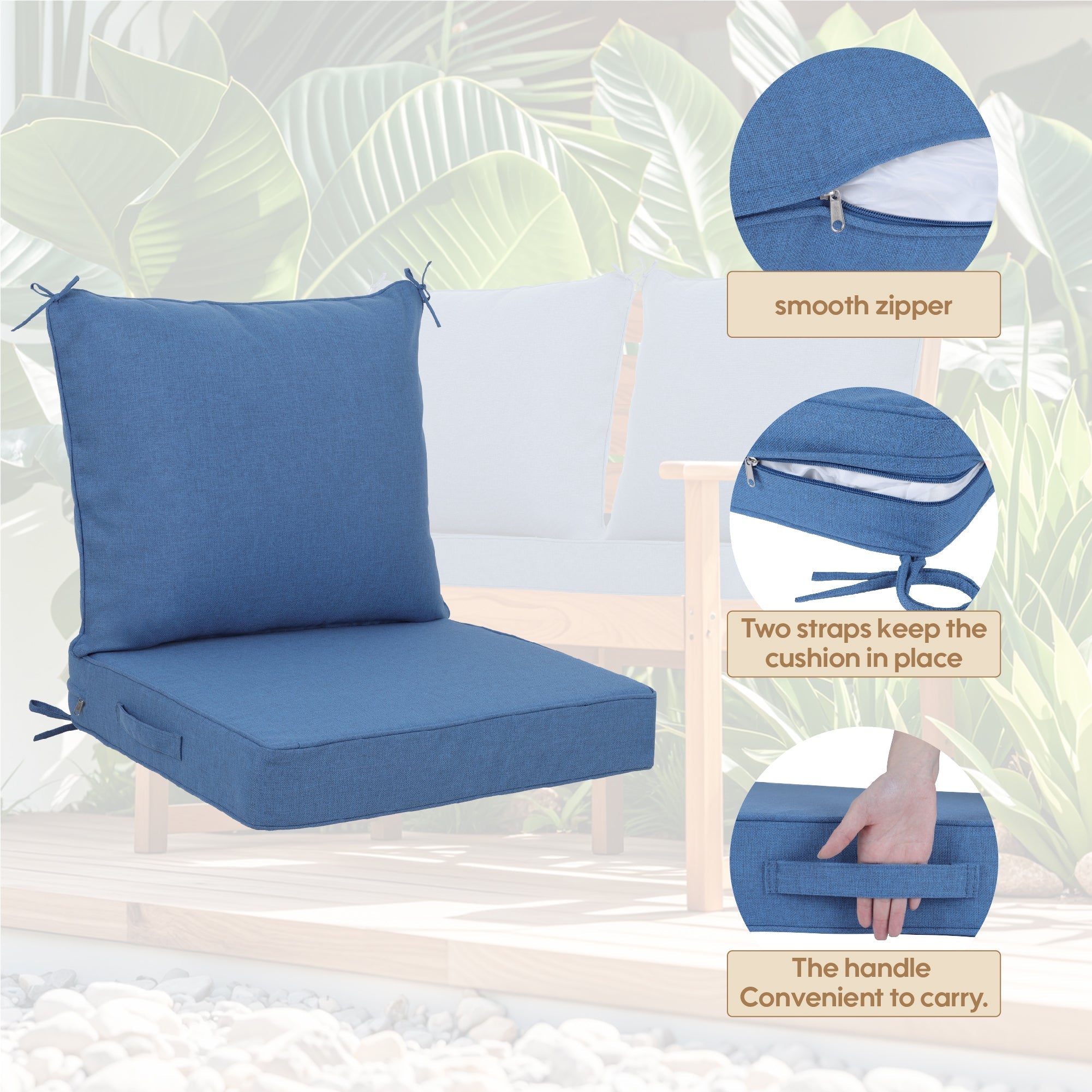 Outdoor Deep Seat Cushion Set - Navy Blue, 24x24 Inch