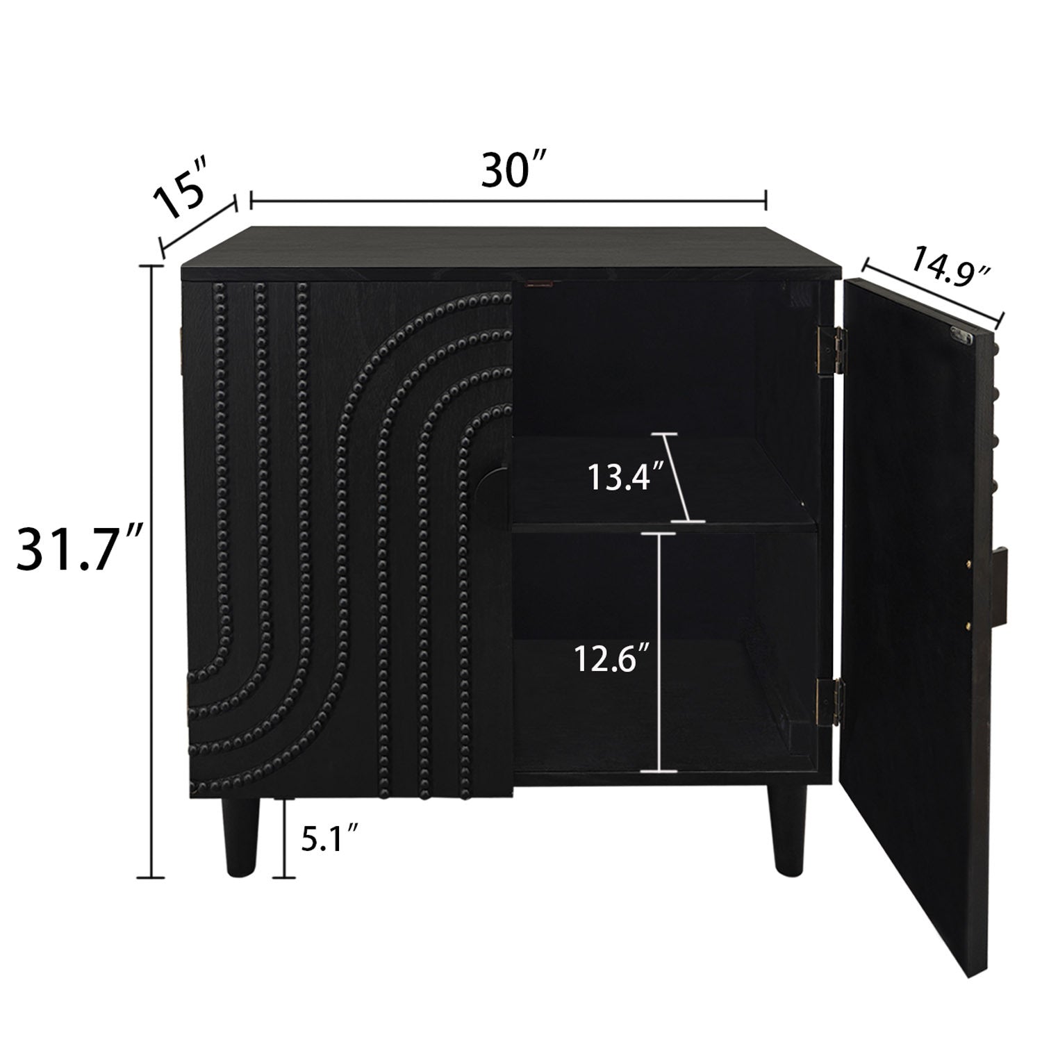 Modern Black Wood Storage Cabinet with Decorative Door