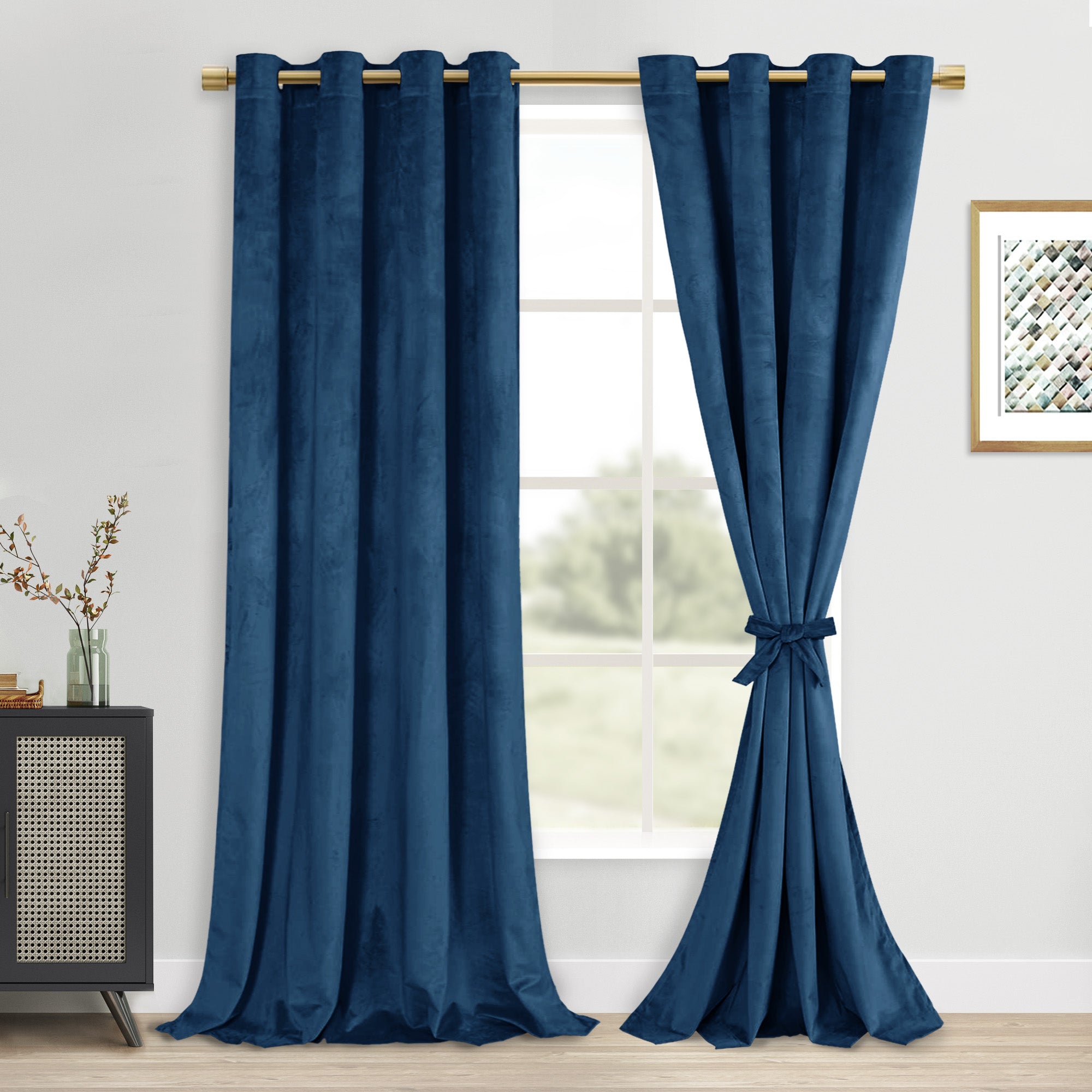 DWCN Velvet Blackout Curtains with Tiebacks, Set of 2 Panels-9