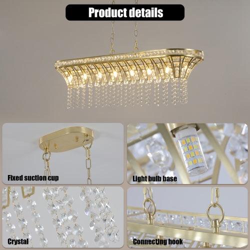 Modern Champagne Gold Kitchen Island Lamp - Oval Crystal Ceiling Chandelier - PRHOMZ