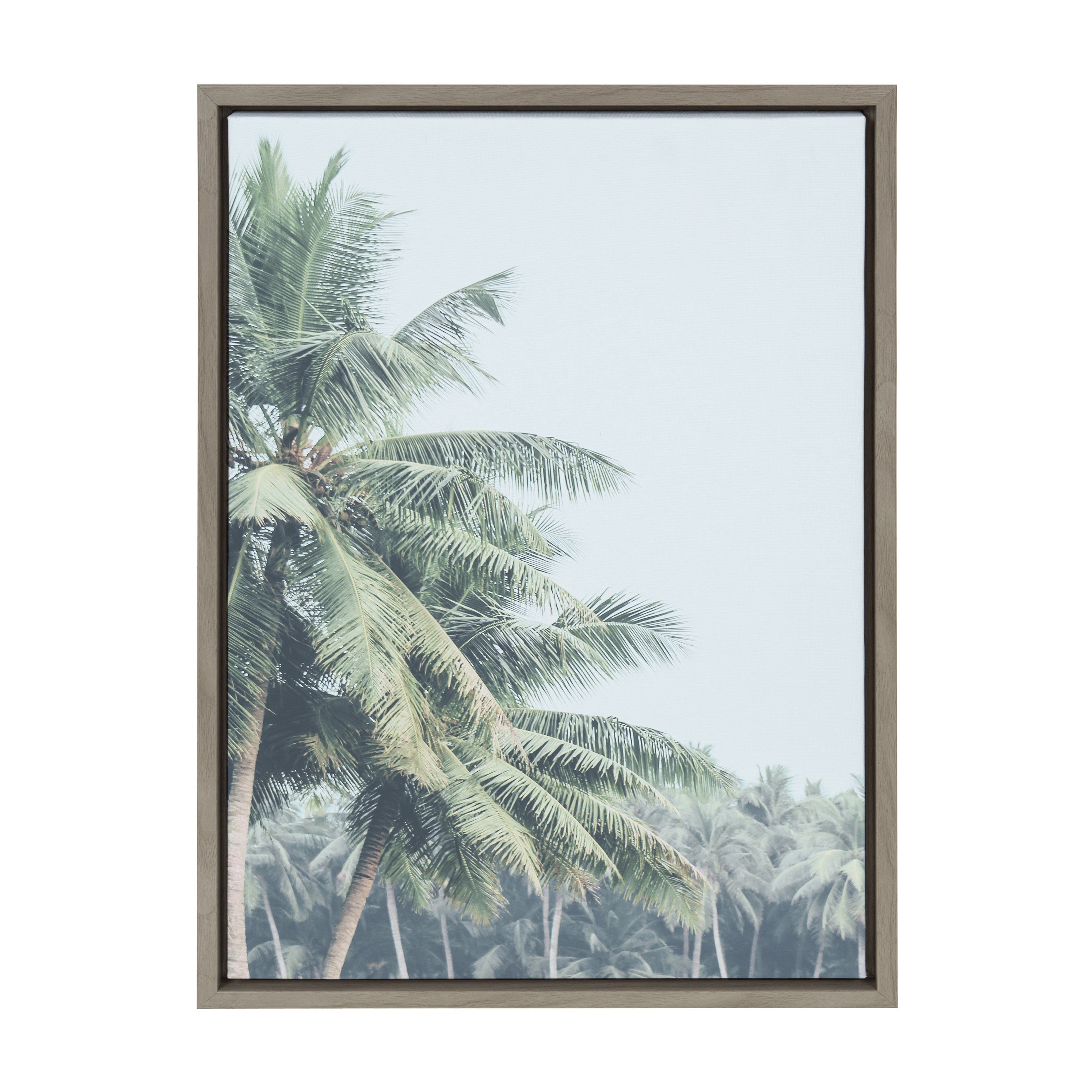 Sylvie Pale Green Coconut Palm Trees Framed Canvas by The Creative Bunch Studio