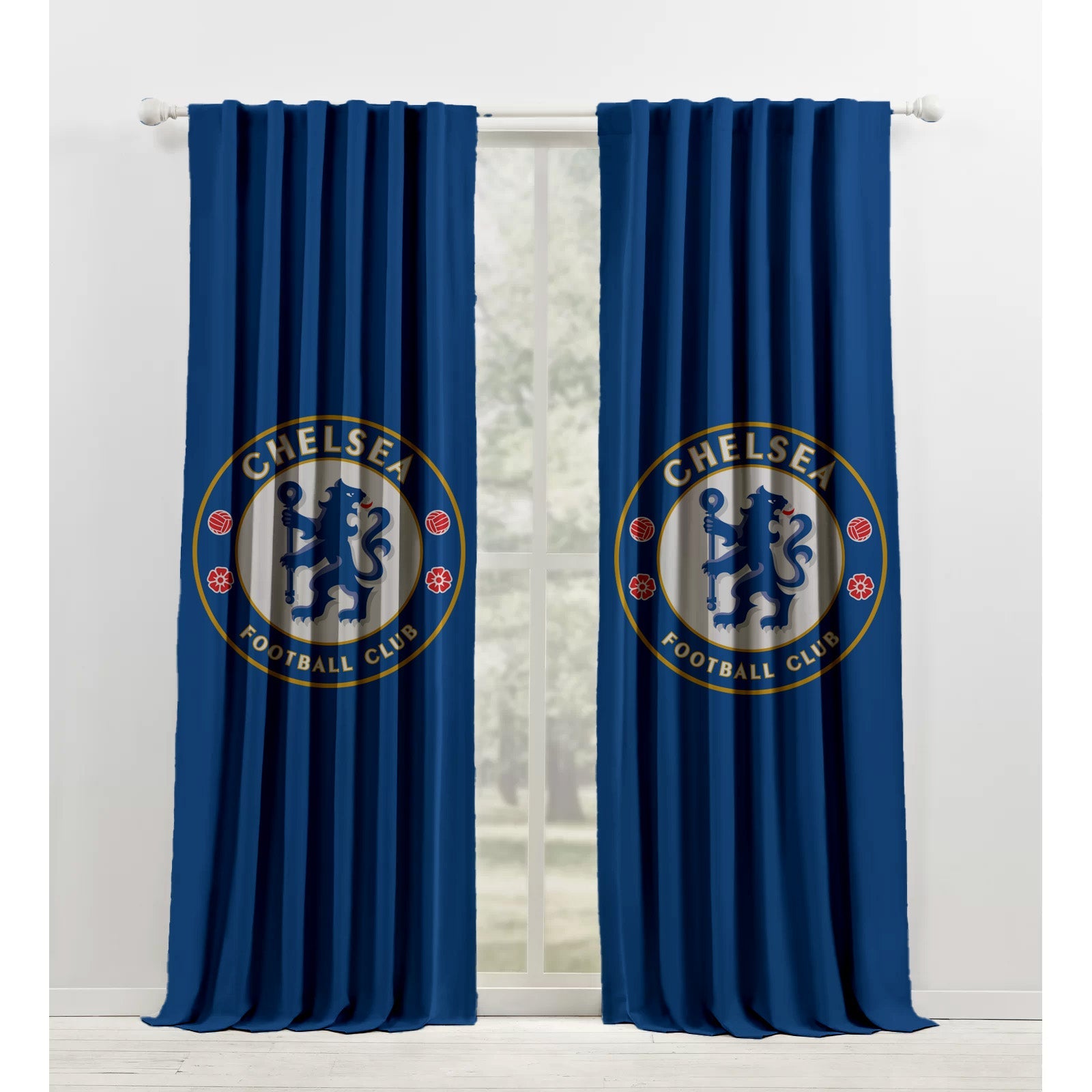 Chelsea FC Curtains | Blackout/Dimout | Eyelets/Tabs/Pockets/Hooks | 91-457cm (36-180") | Custom Sizes-0