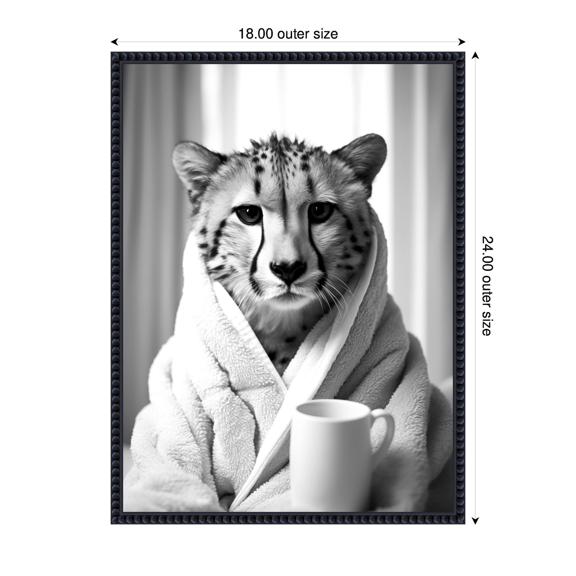 Sylvie Cheetah Bathroom Art Towel Robe Black and White Framed Canvas by The Creative Bunch Studio