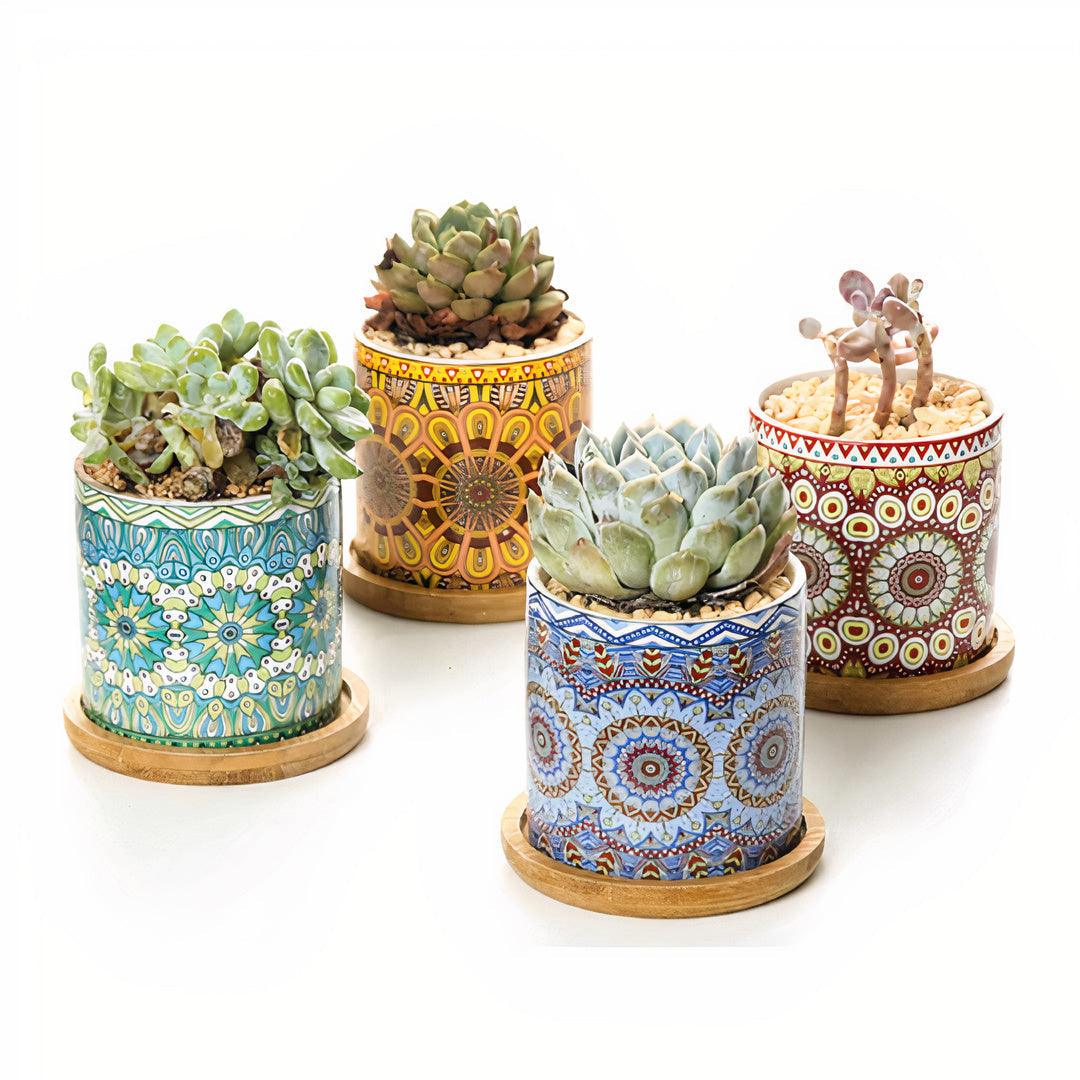 Mandala Planter Set of 4 – Artistic & Vibrant Plant Display - PRHOMZ