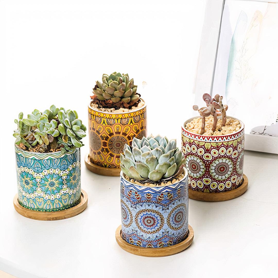 Mandala Planter Set of 4 – Artistic & Vibrant Plant Display - PRHOMZ