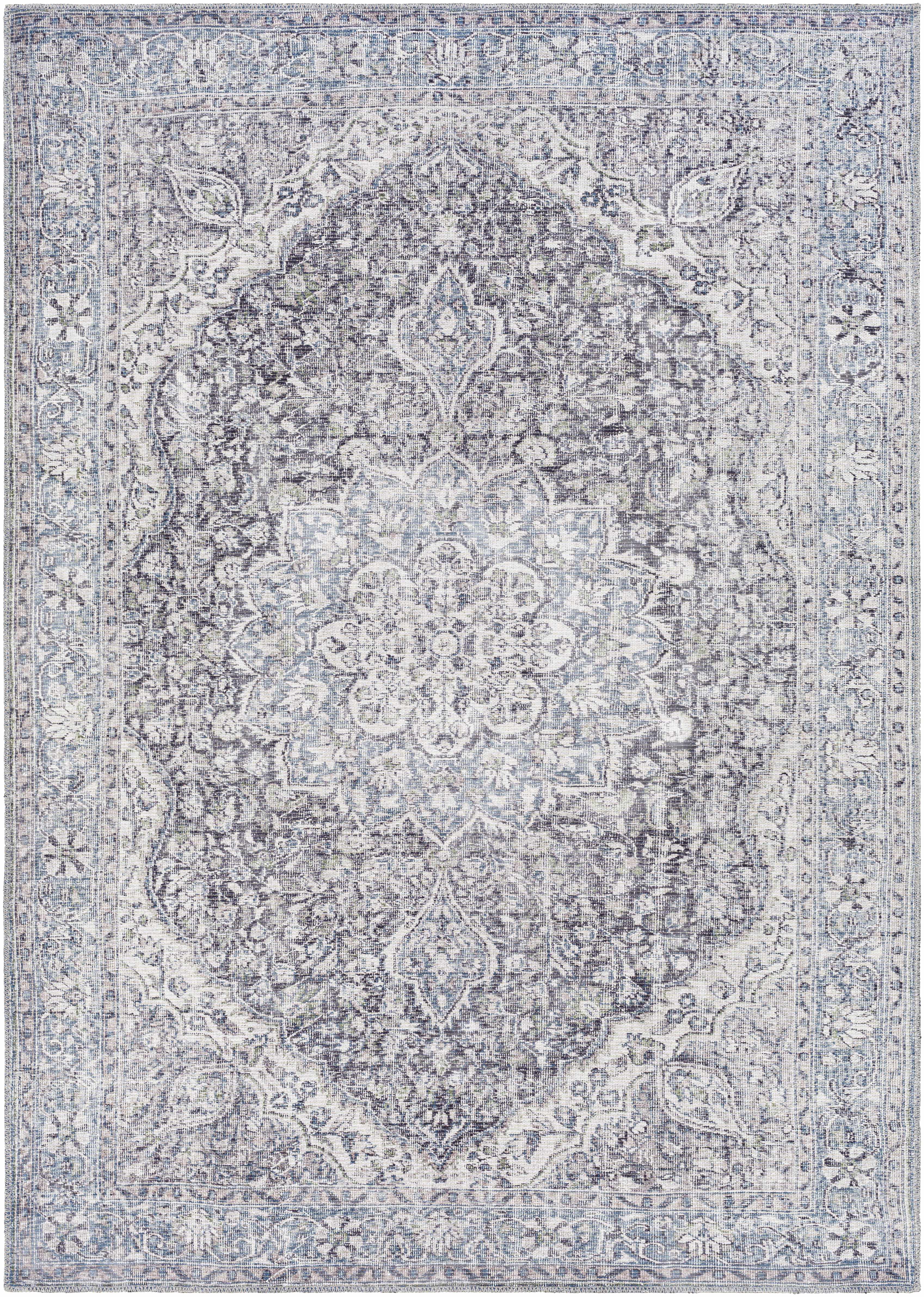 Tavas Blue Medallion Washable Rug