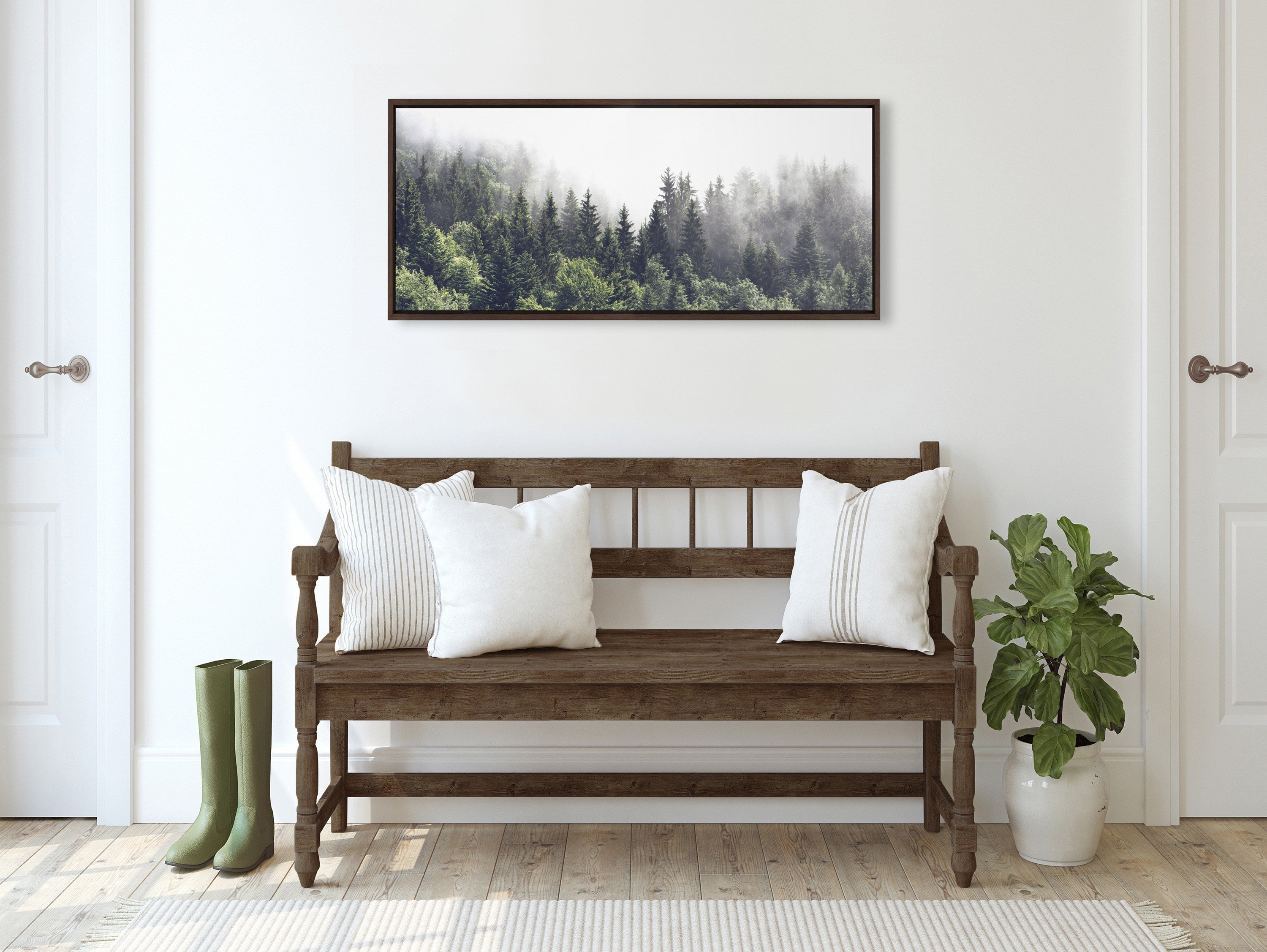 Sylvie Lush Green Forest On A Foggy Day Framed Canvas by The Creative Bunch Studio