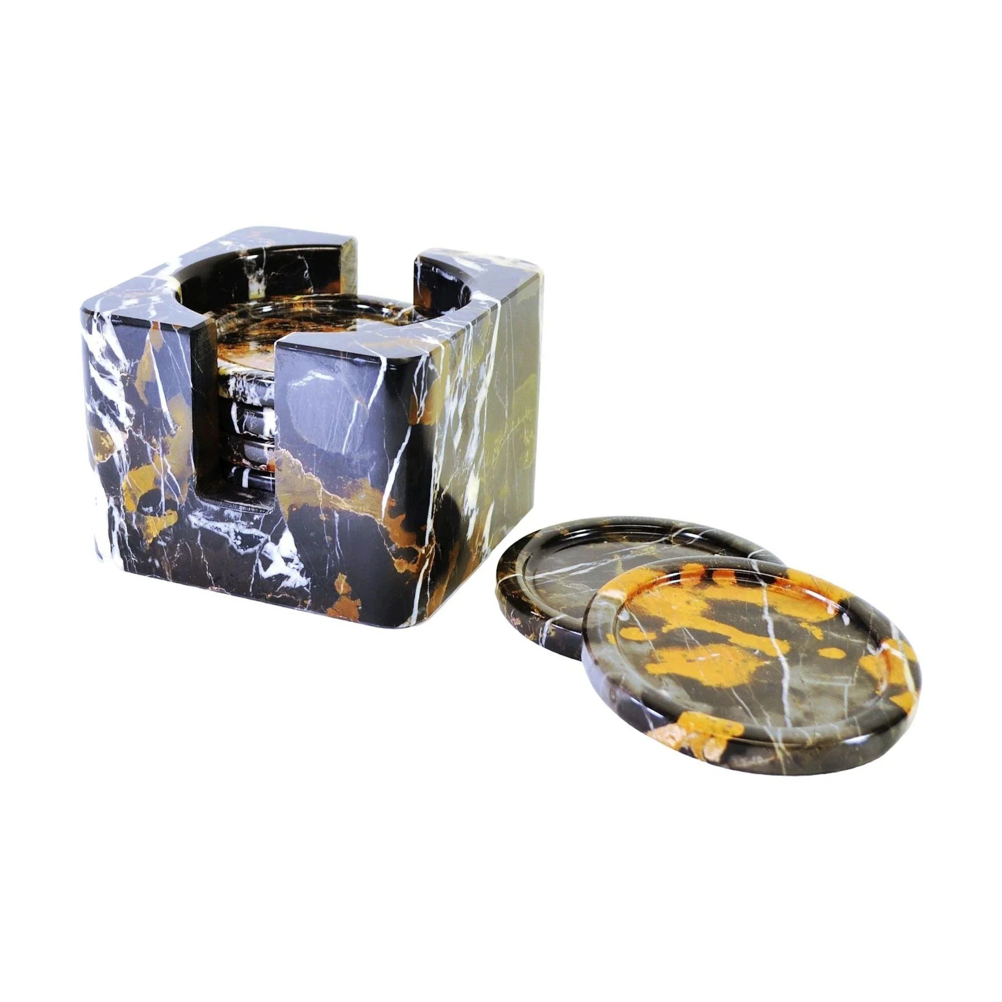 Coaster Set with Storage Holder - Michelangelo Marble