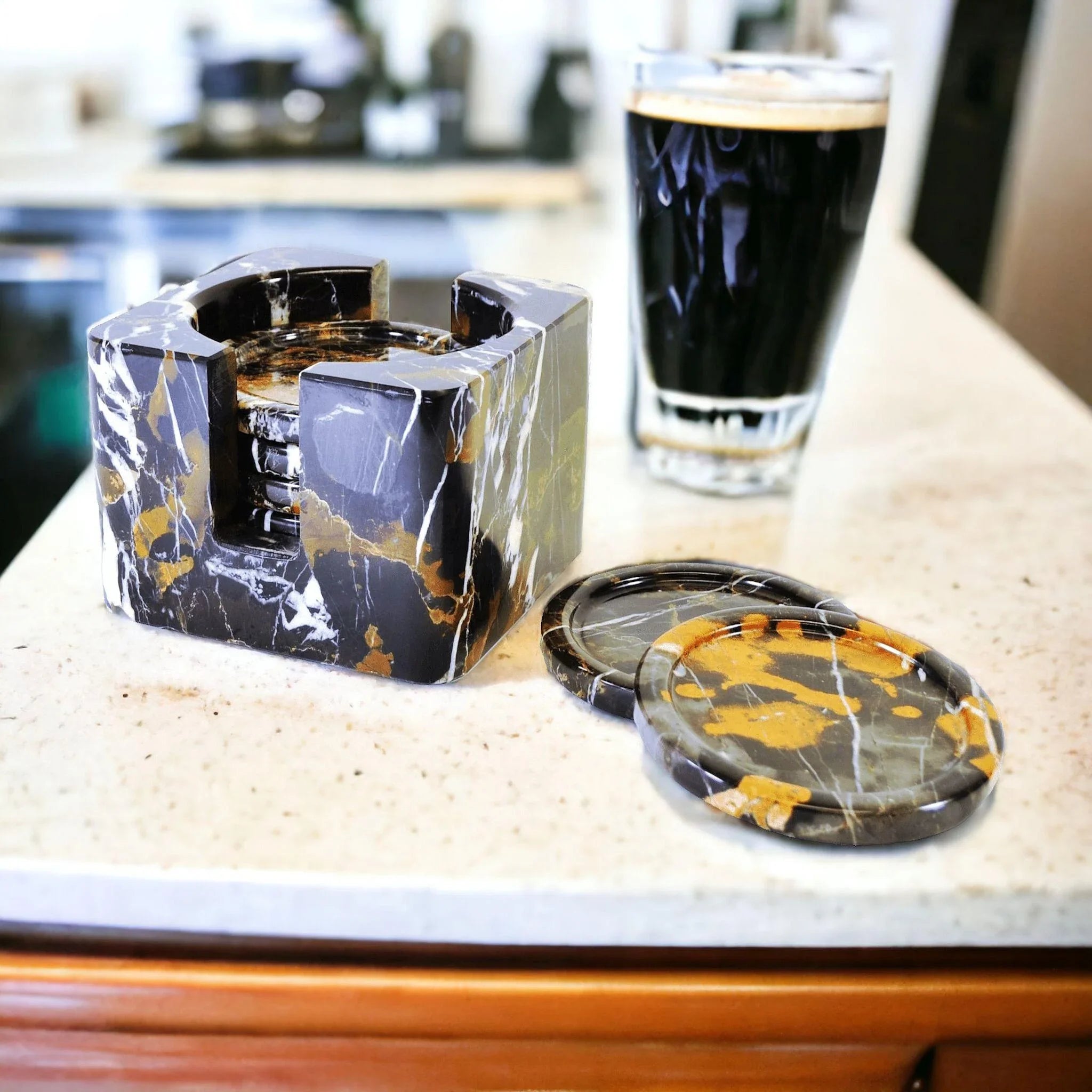 Coaster Set with Storage Holder - Michelangelo Marble