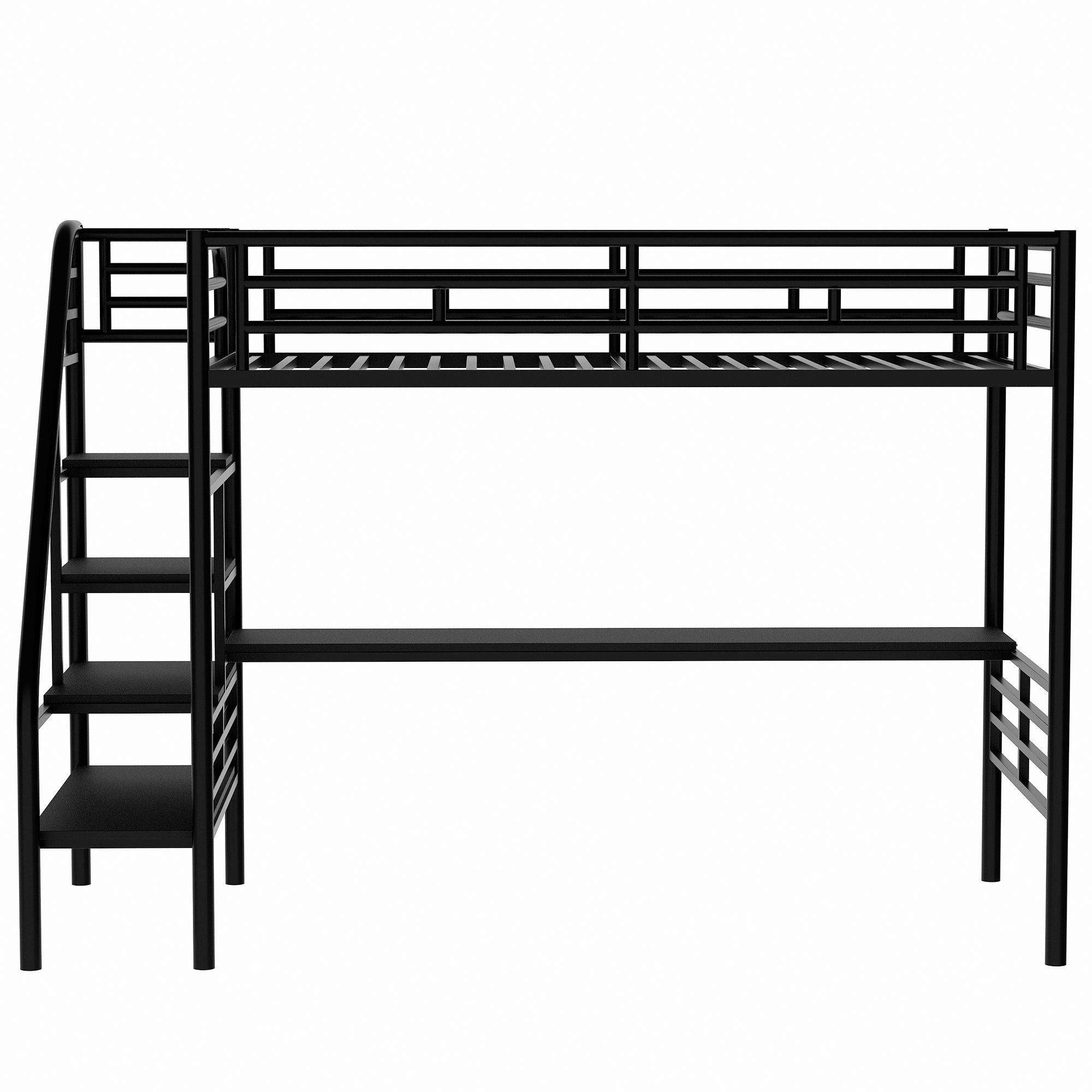 Compact Twin Metal Loft Bed with Integrated Desk and No Box Spring, Black | Just Better Bunk Beds