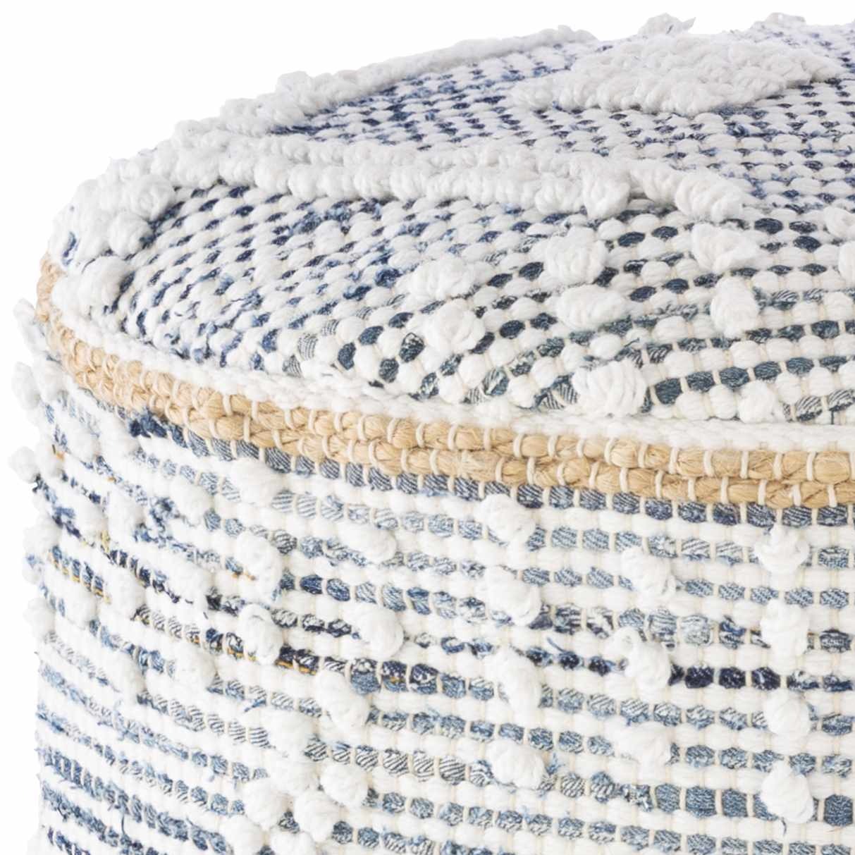 Coombabah Blue and White Cylinder Pouf-1