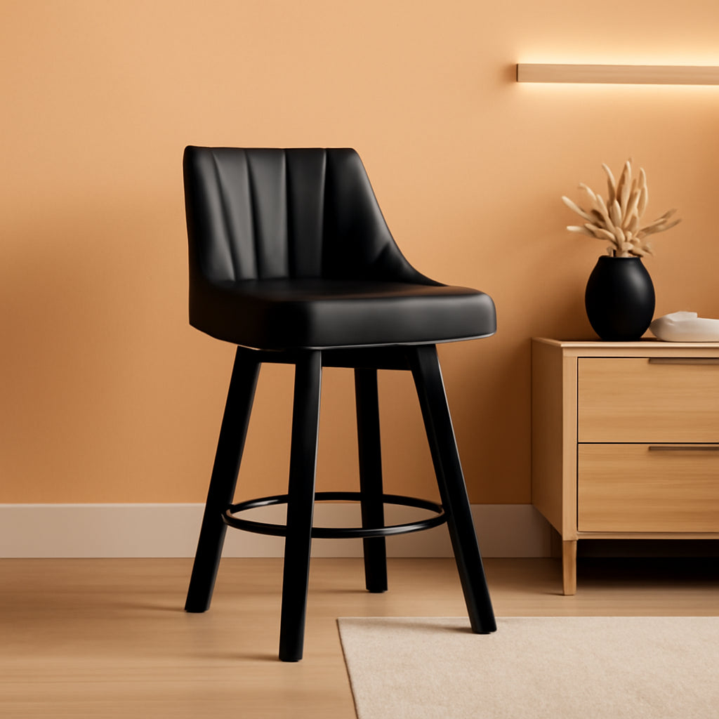 Counter Height Swivel Bar Stool 24 Inch Set Of 3 Black PU Leather