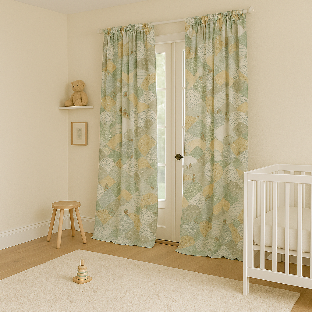 Linen Kids Curtains with Rolling Hills Countryside Pattern – 5 Colours – Blackout or Cotton Lined – Custom Sizes-2