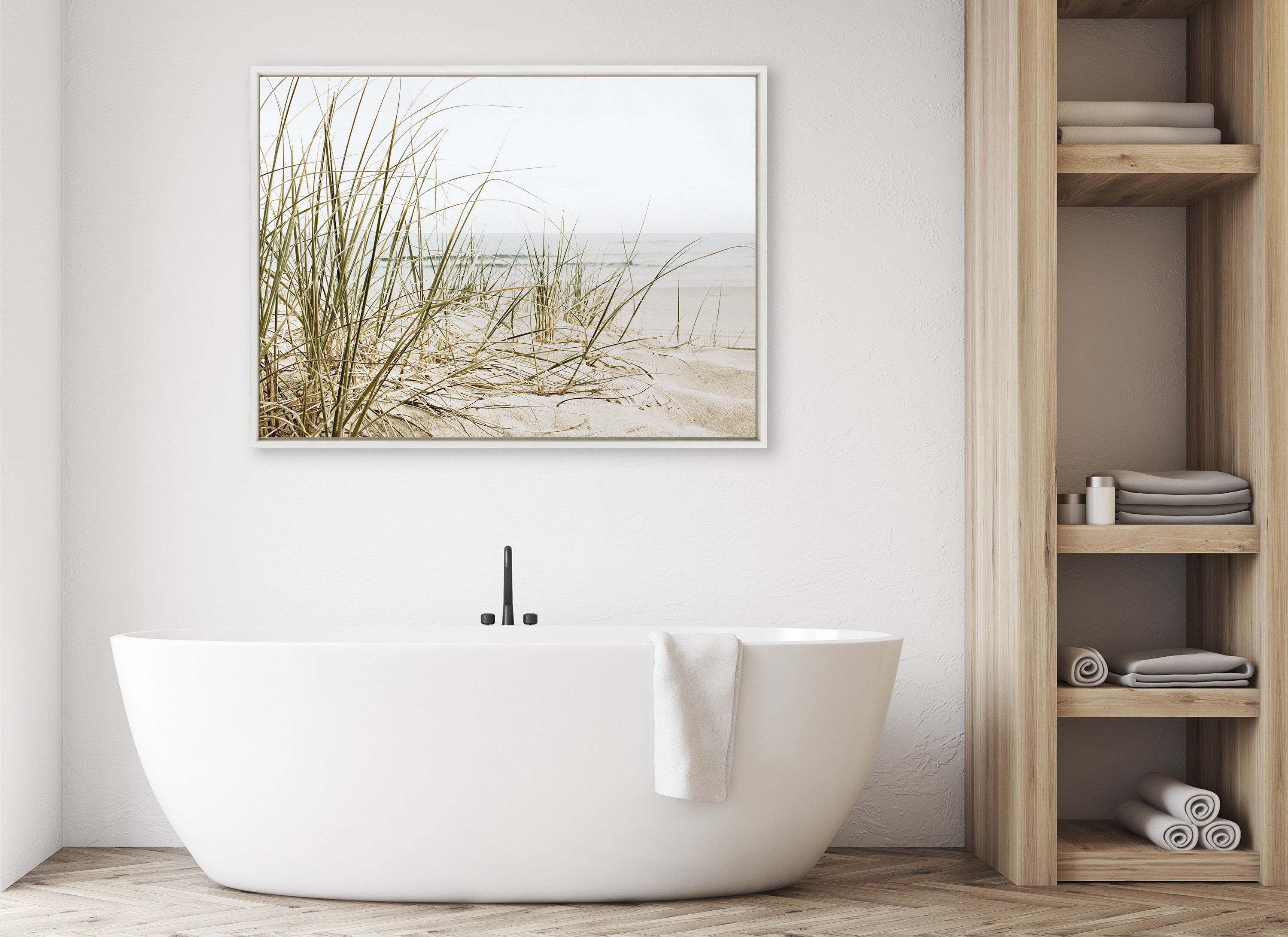 Sylvie Calming Beach Grass Framed Canvas by The Creative Bunch Studio