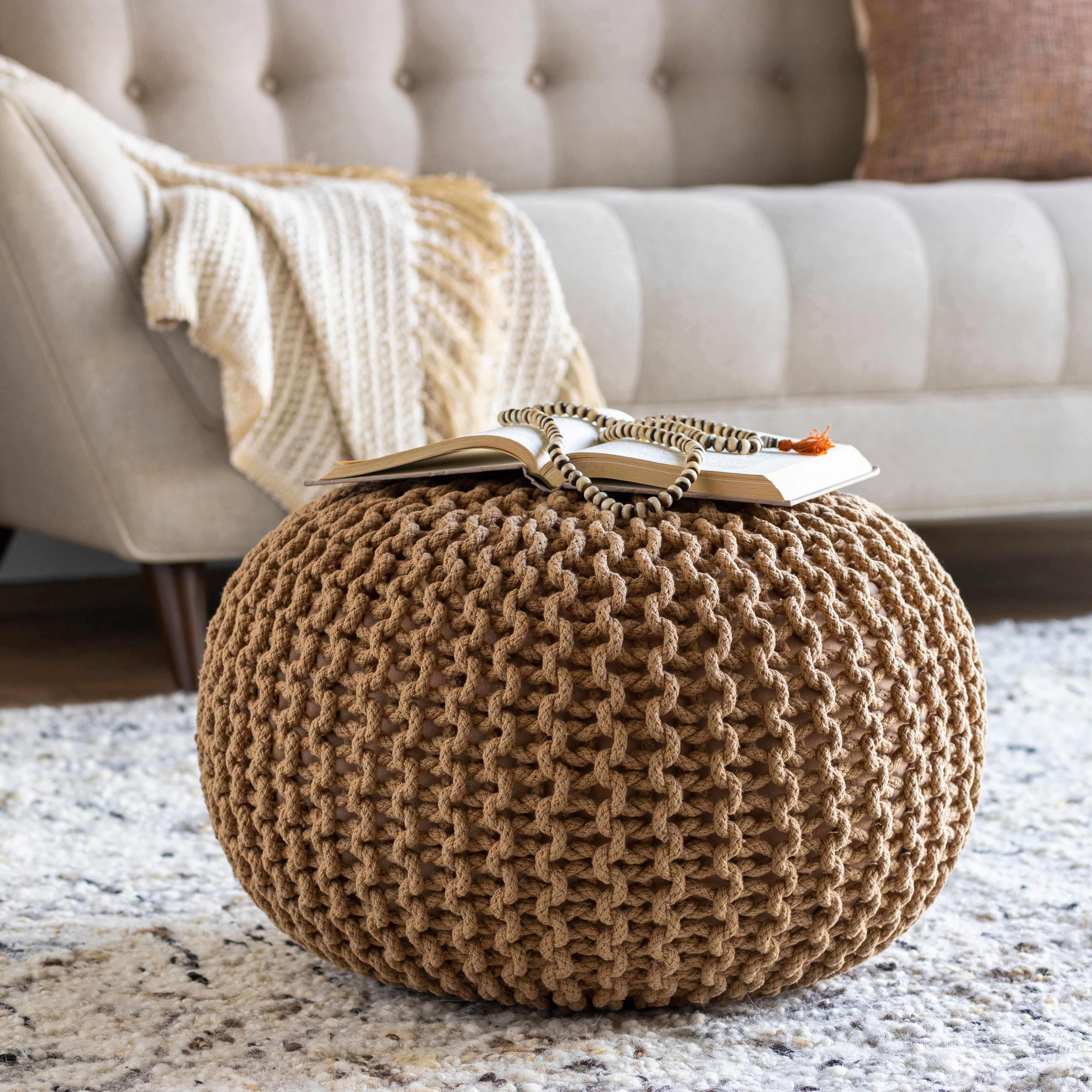Carr Beige Knitted Cotton Pouf-0