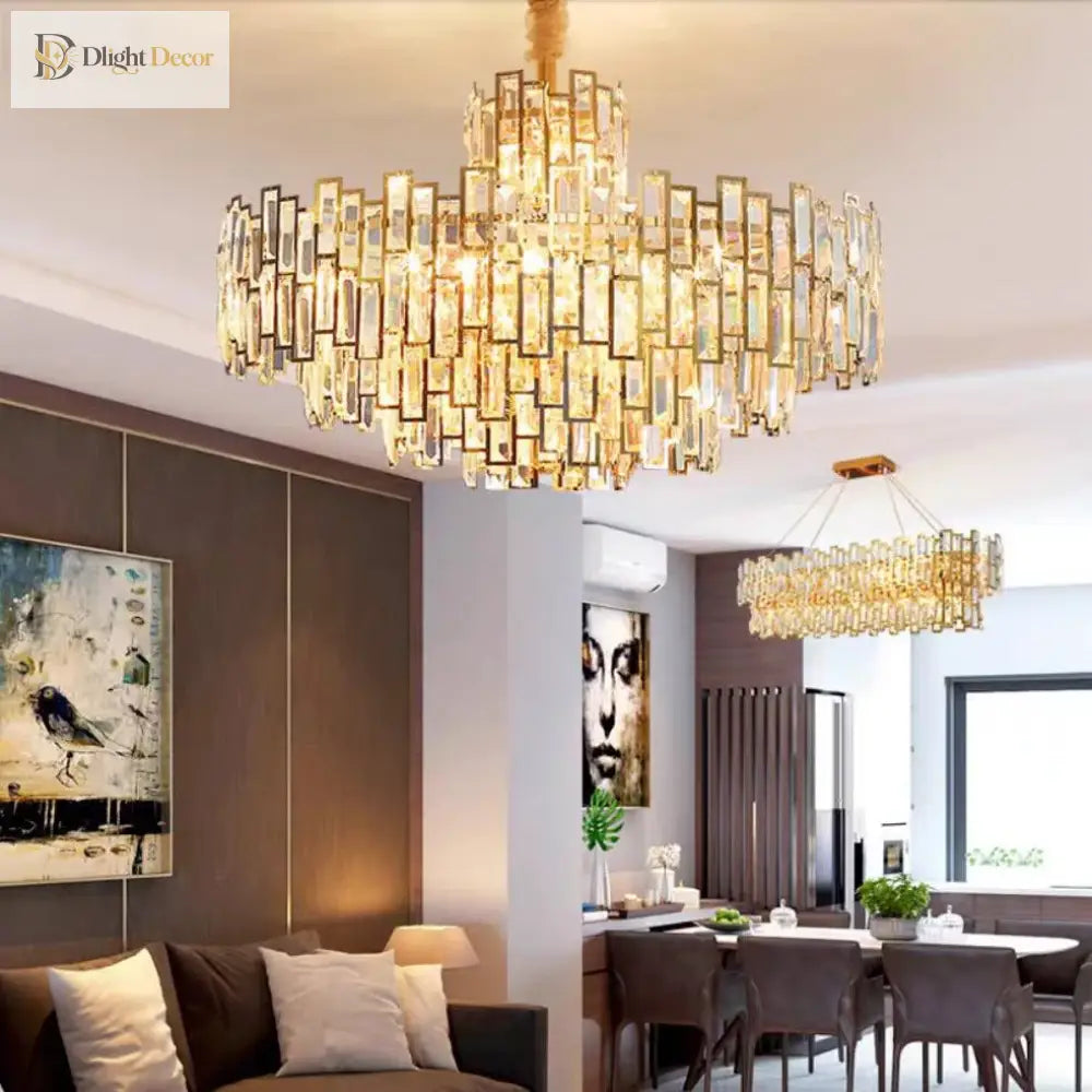 Crystal Gold Round Chandelier | Dining Room Lighting