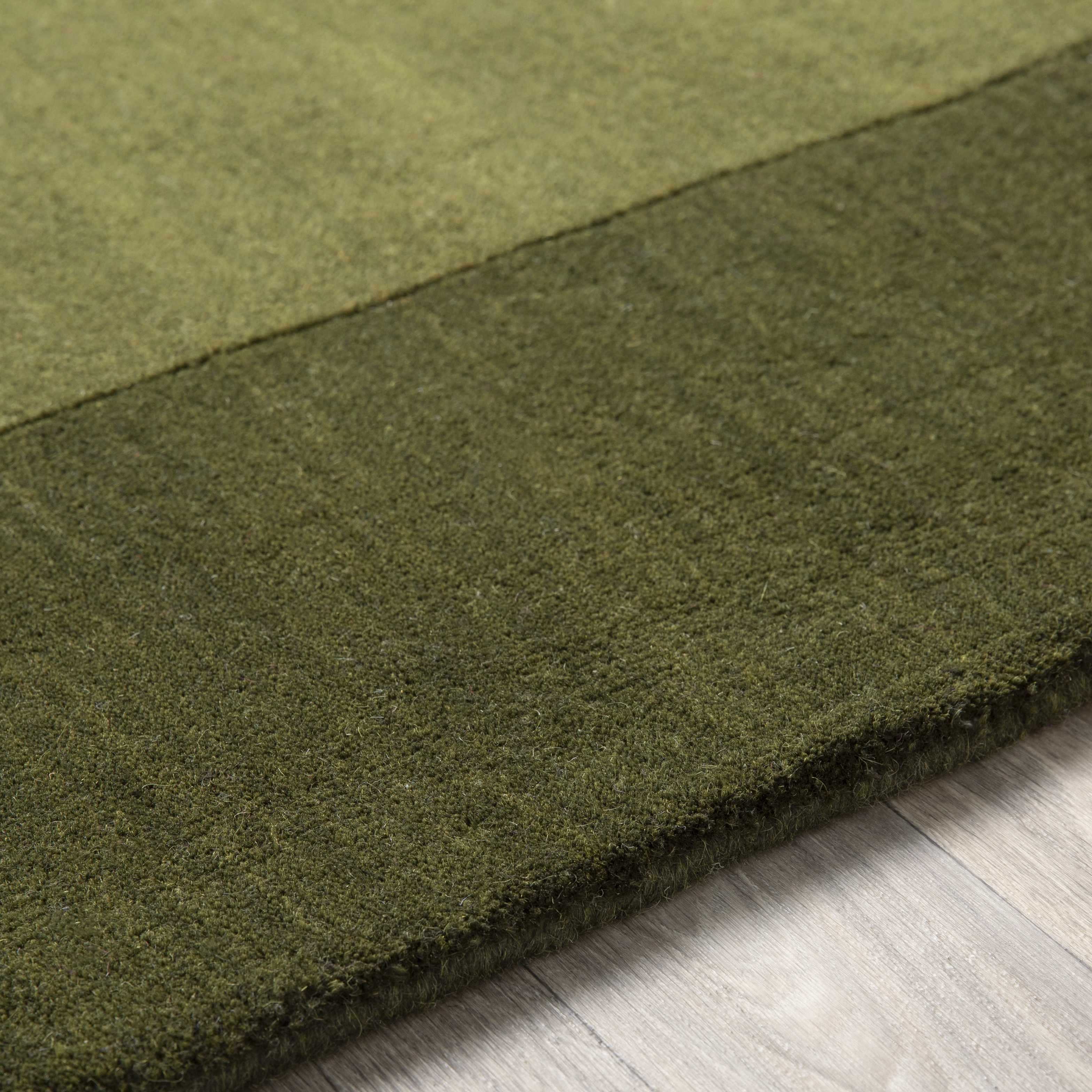 Bordered Solid Olive Green Wool Rug - PRHOMZ