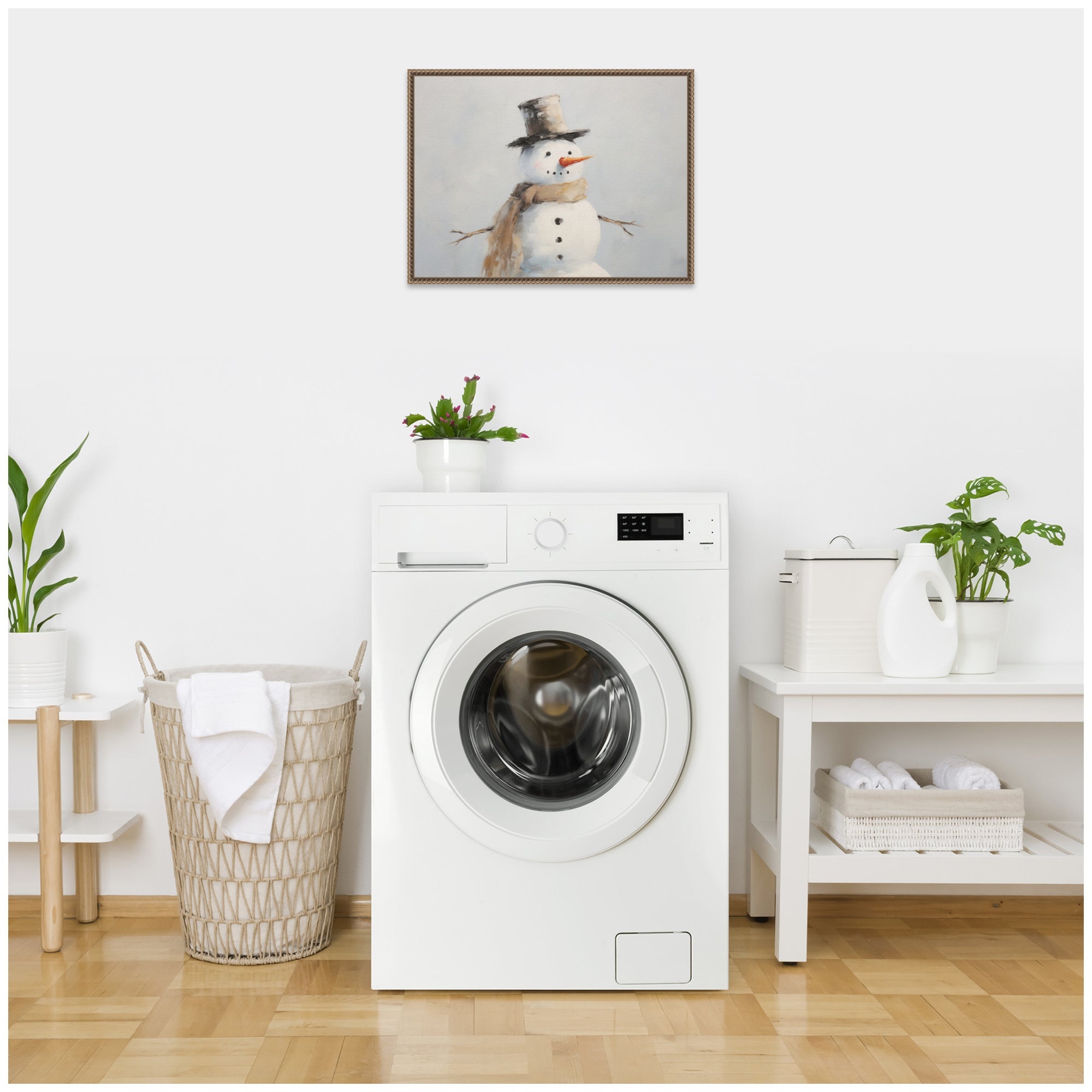 Sylvie Beaded Snowman Portrait Framed Canvas by The Creative Bunch Studio