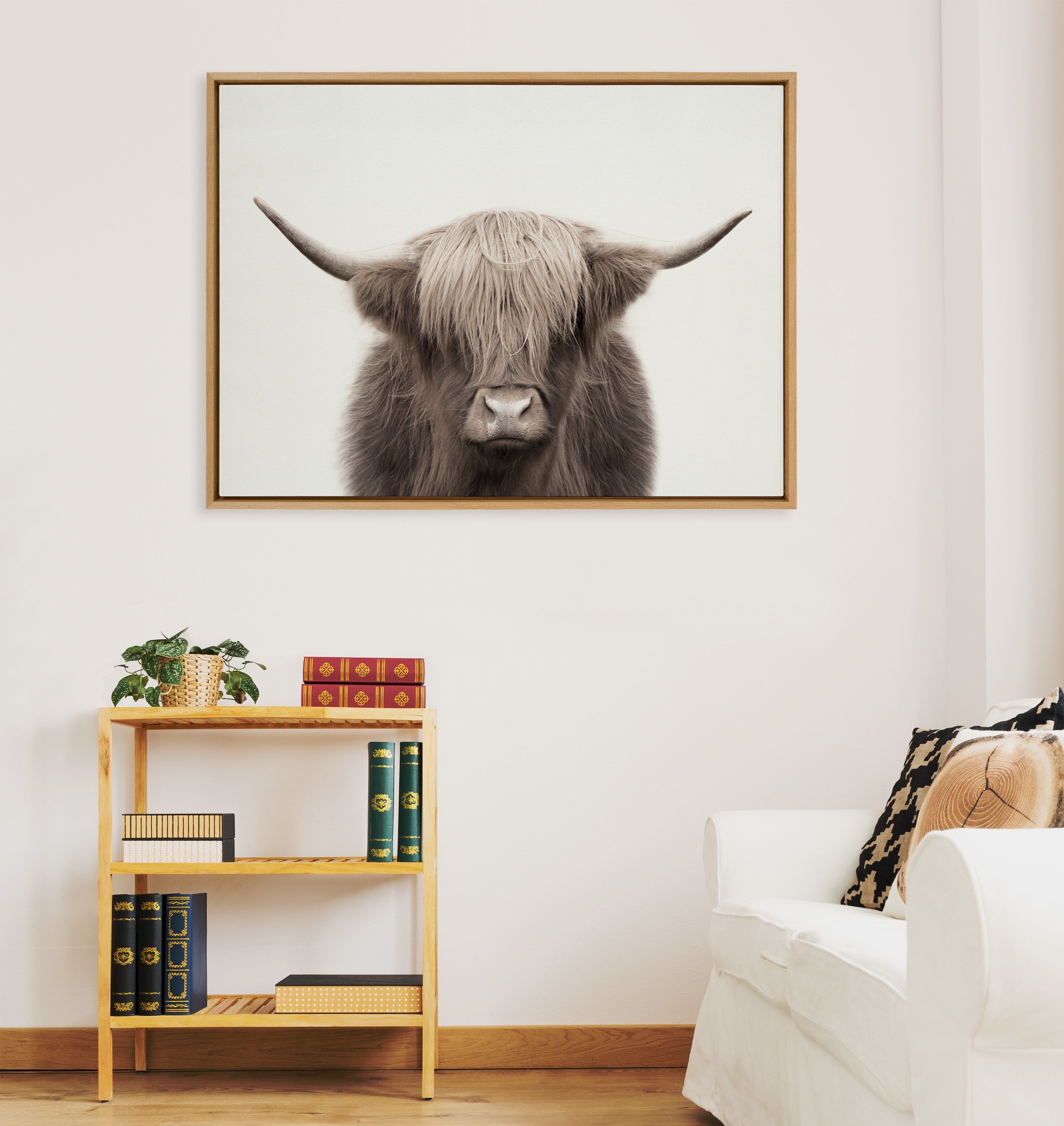 Sylvie Hey Dude Highland Cow Color Framed Canvas by The Creative Bunch Studio