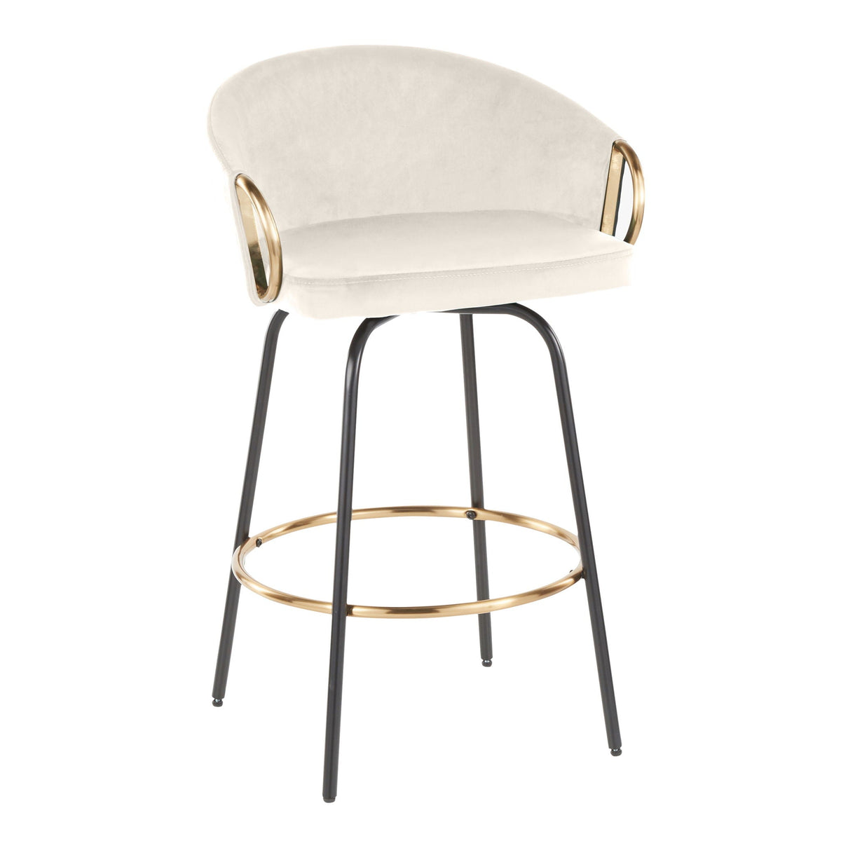 Contemporary Glam Counter Stool Set of 2 with Upholstered Seats – Light Blue, Dark Green, Beige, or Black