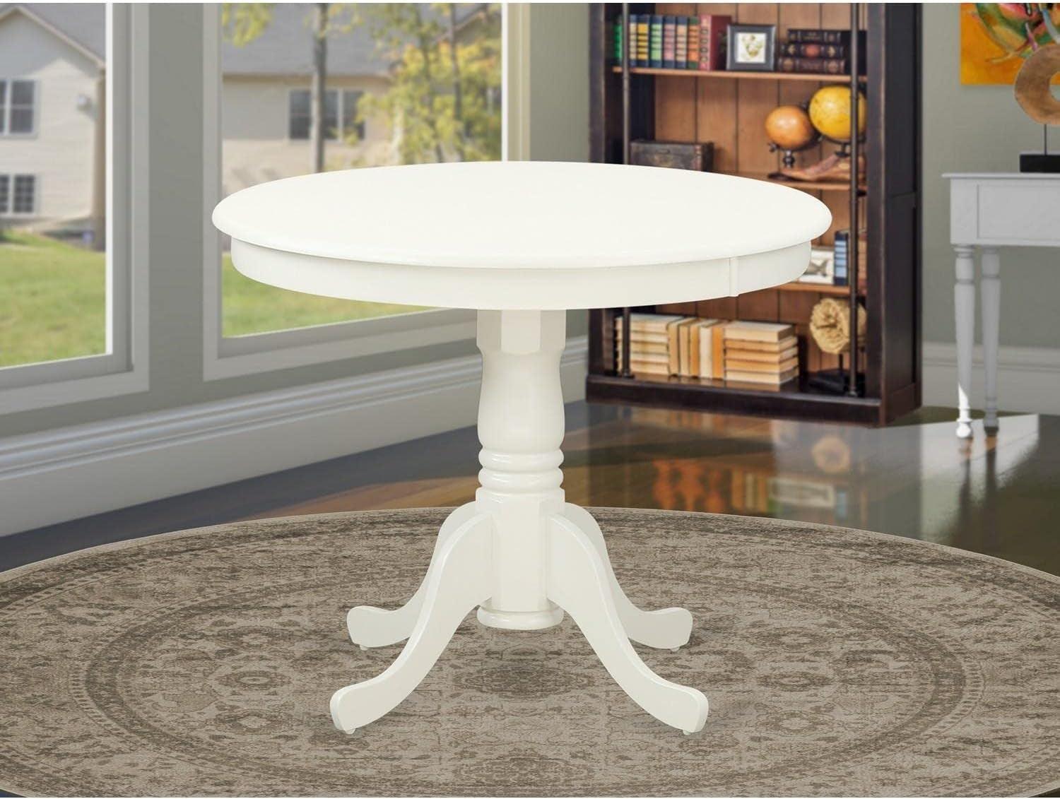 Antique 36 Inch Round Dining Table Linen White Pedestal