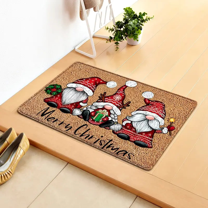 Cheerful Christmas Gnome Welcome Doormat | Indoor/Outdoor Washable Rug-2