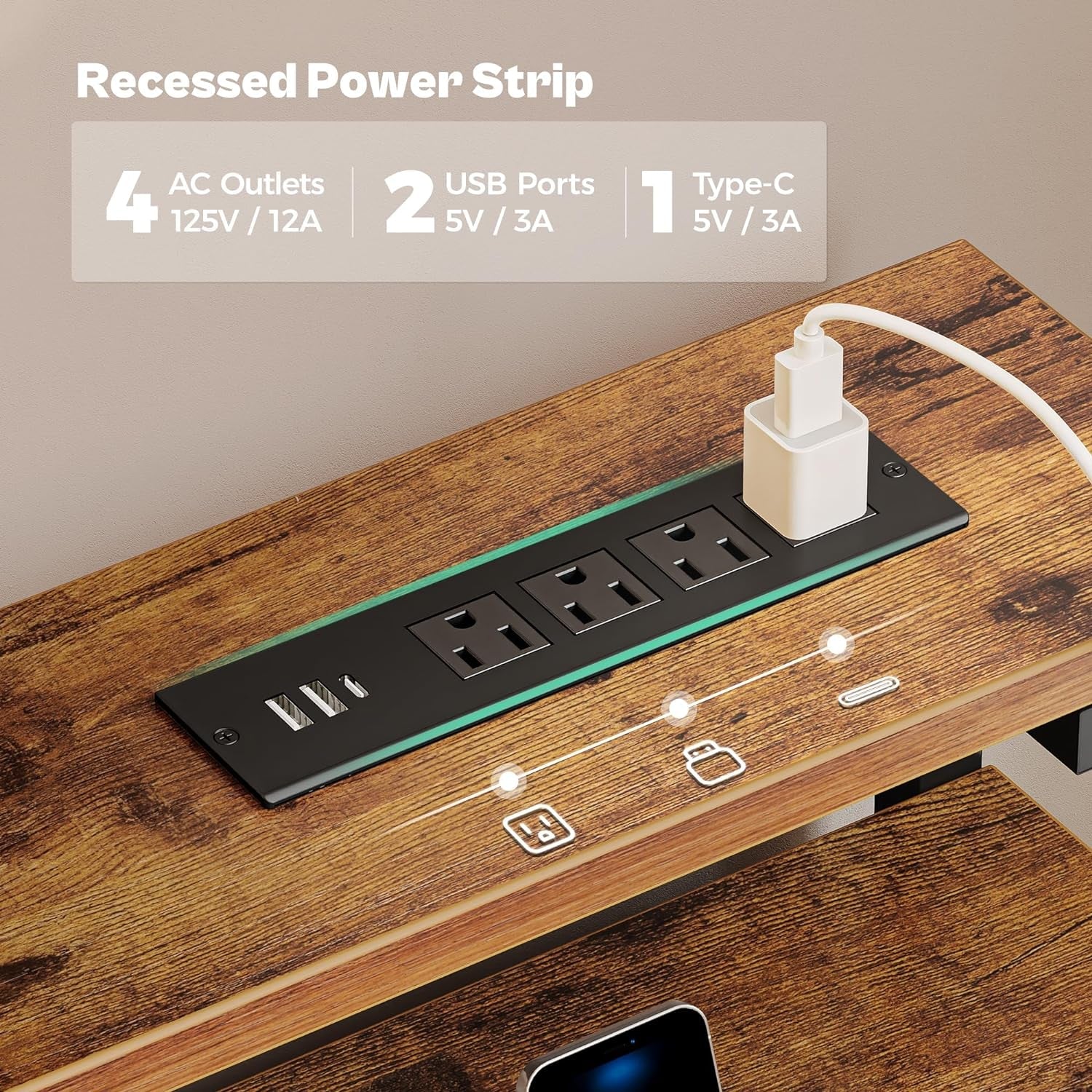 47Inch Gaming Desk With Led Lights For Home Office