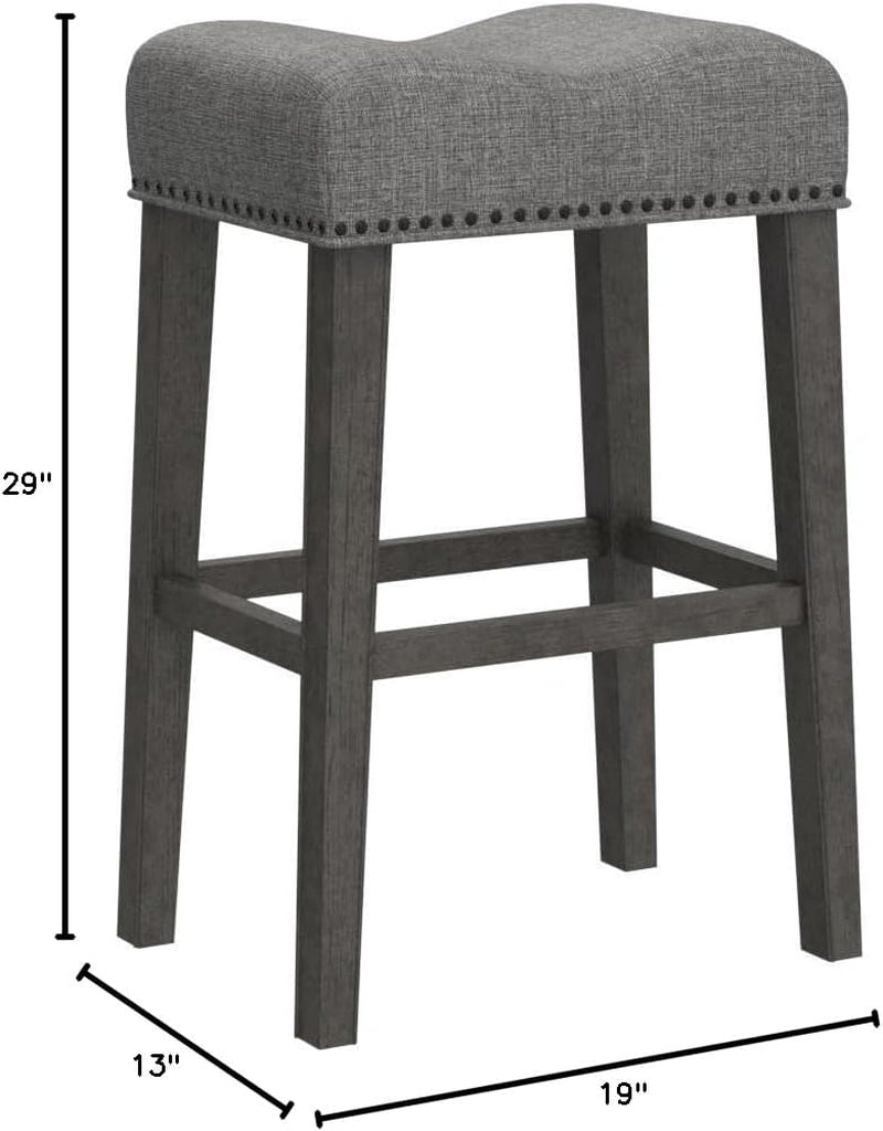 Gray 29 Inch Bar Stools Set Of 2 With Backless Saddle Seat
