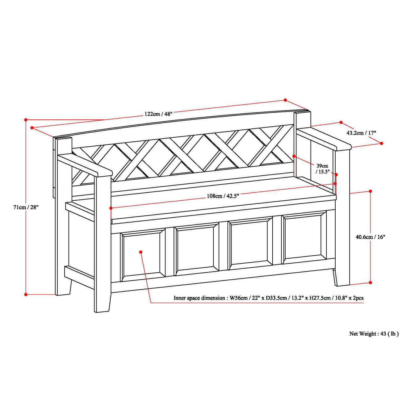 Amherst Solid Wood Entryway Storage Bench in White