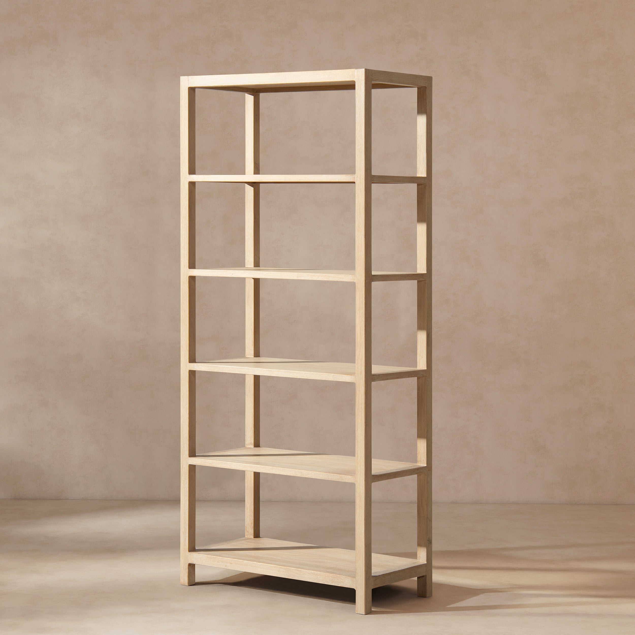 Ellis 71' Reclaimed Wood 5-Shelf Open Frame Bookcase, Light Natural Cerused Reclaimed Pine Wood