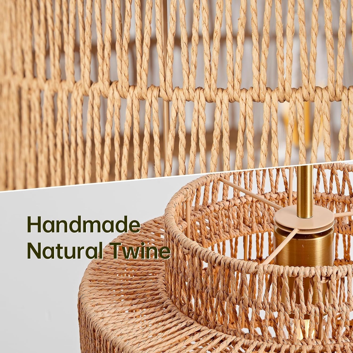 Boho Rattan Chandelier Handwoven Pendant Light Natural-2