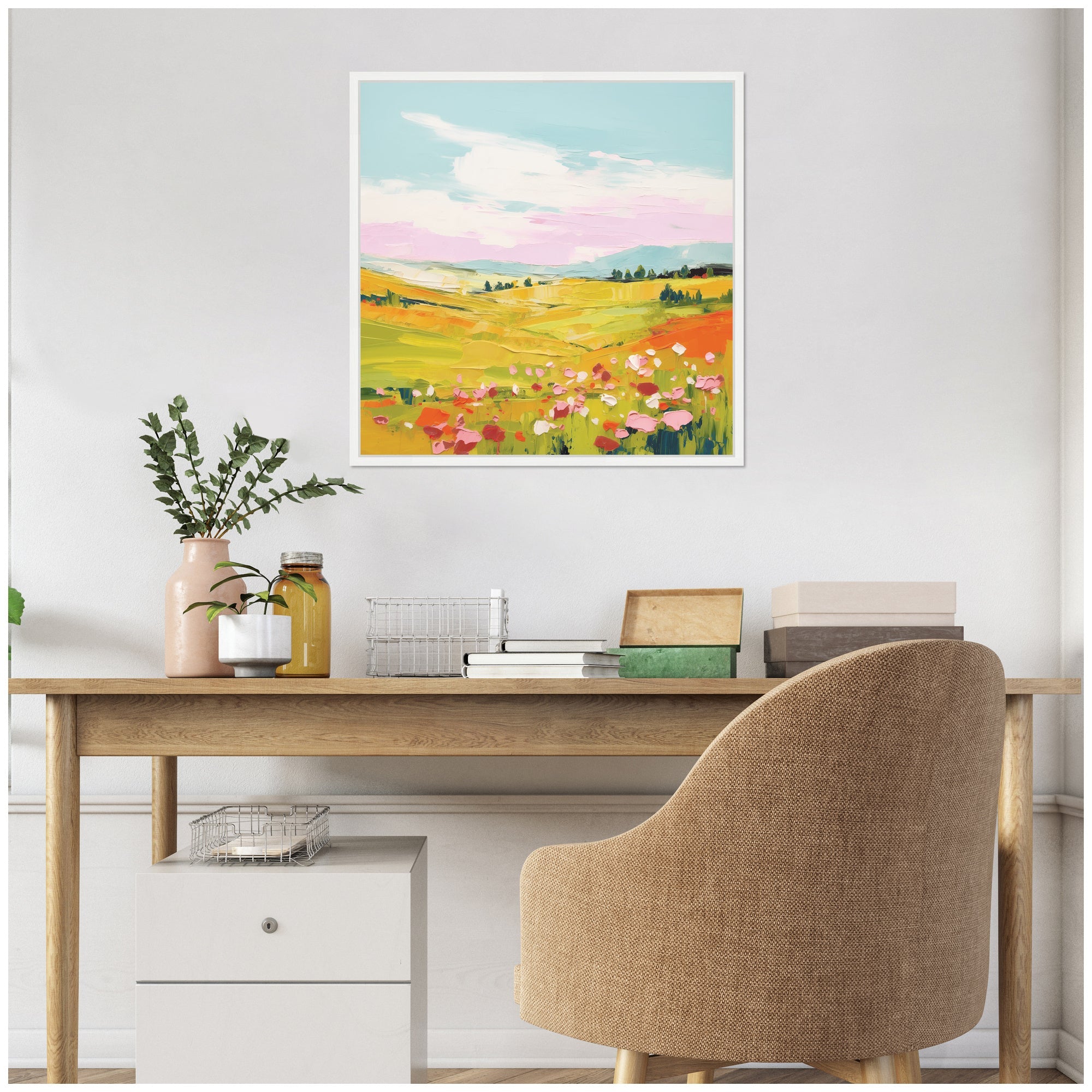 Sylvie Colorful Meadow Landscape Framed Canvas by The Creative Bunch Studio