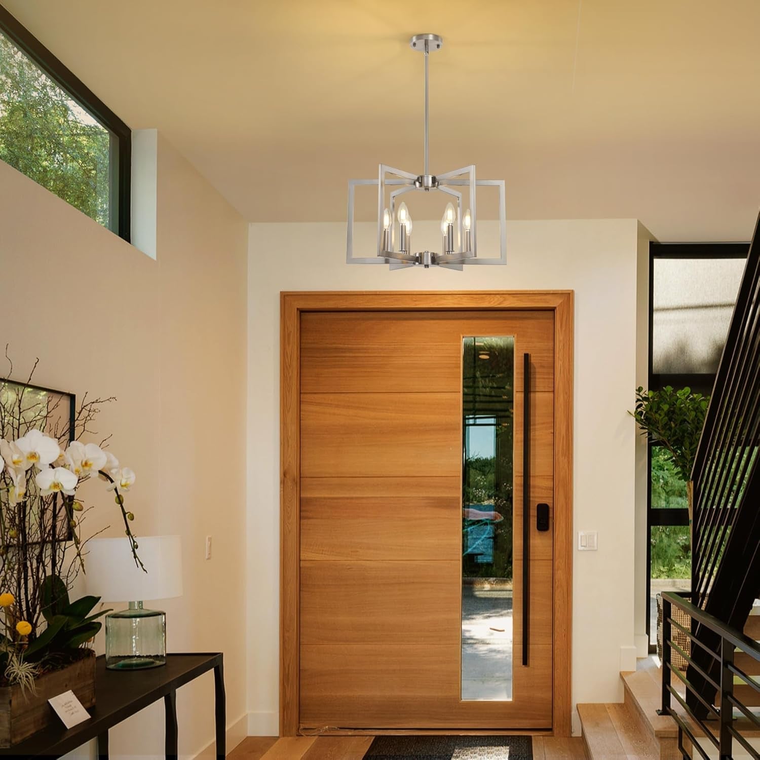 6 Light Brushed Nickel Geometric Chandelier Kitchen-4