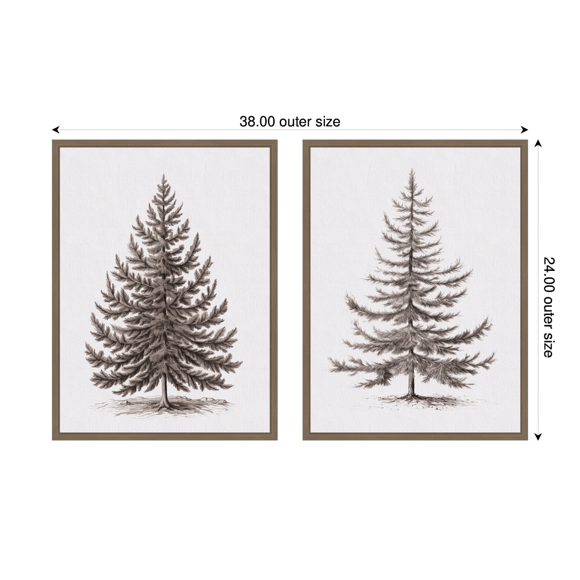 Sylvie Vintage Evergreen Fir Tree - 2 Piece Framed Canvas Art Set by The Creative Bunch Studio