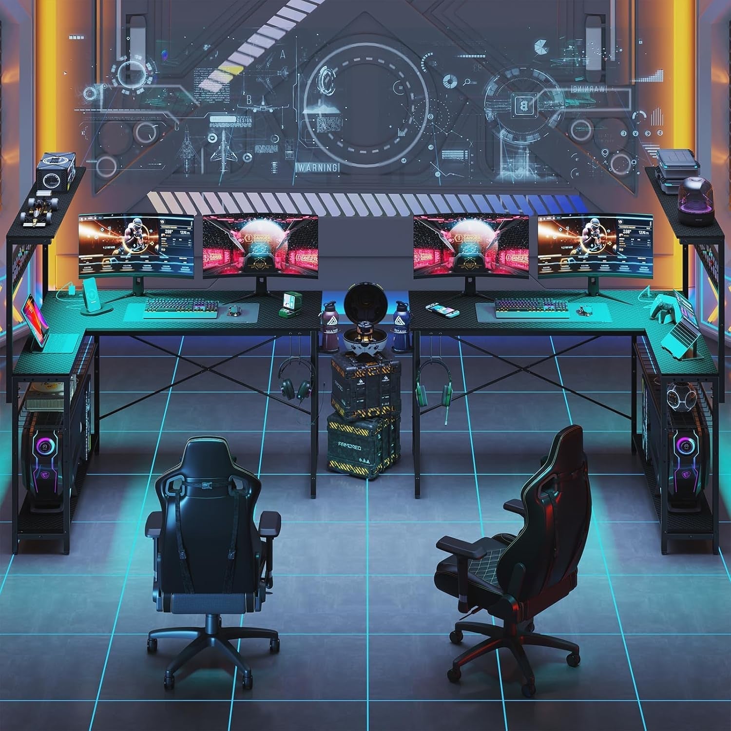 51-Inch L-Shaped Gaming Desk With LED Lights For Office