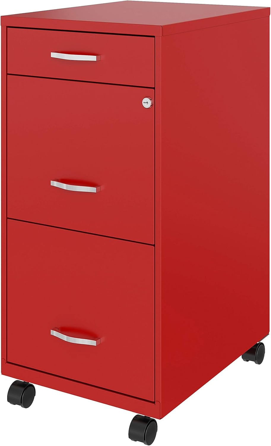 Red Mobile Box File Cabinet 3 Drawer Locking Office Storage