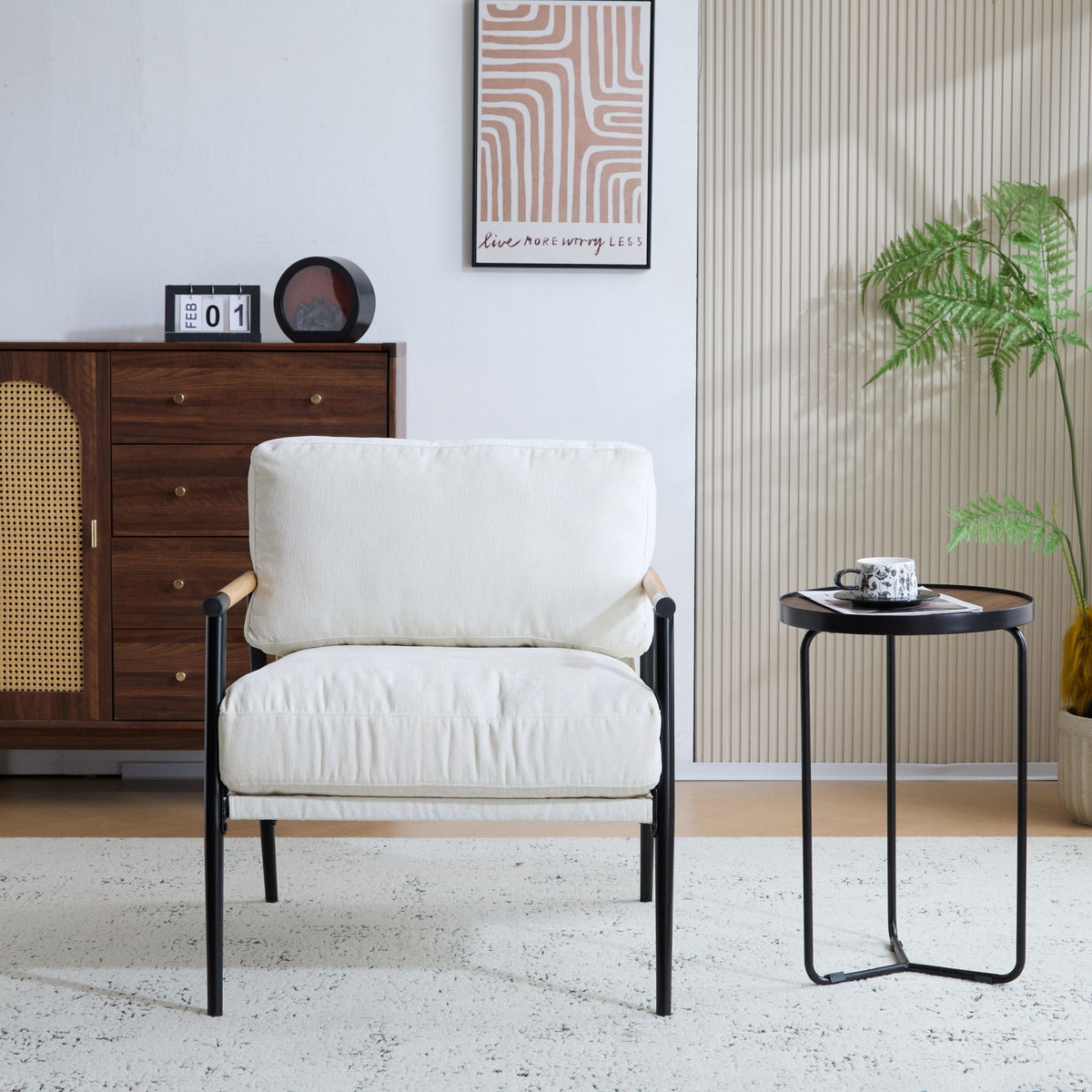 Modern Accent Chair with Plush Cushions and Wooden Armrests - Available in Multiple Colors