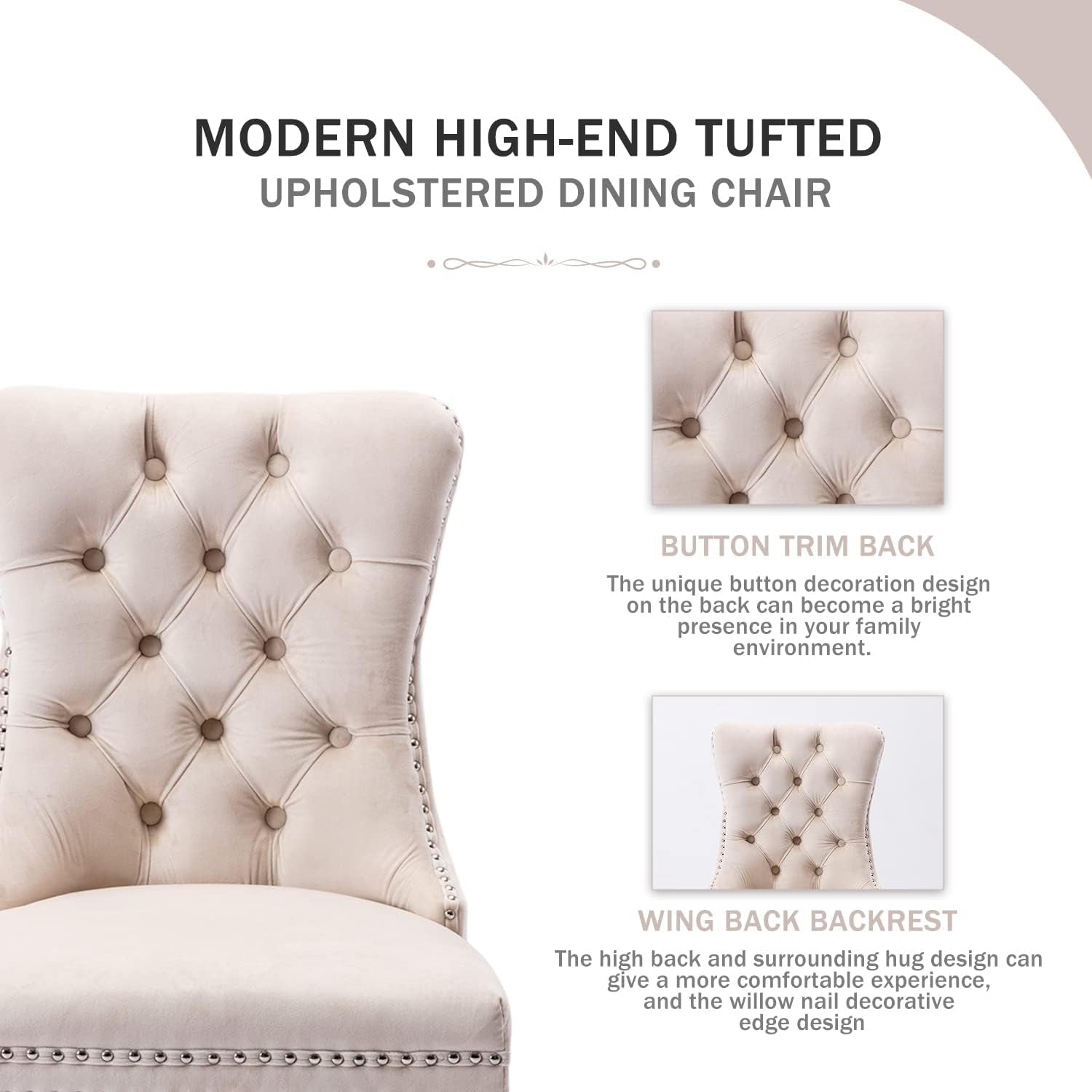 Beige Velvet Wingback Dining Chairs Set Of 6 Modern Mid Century