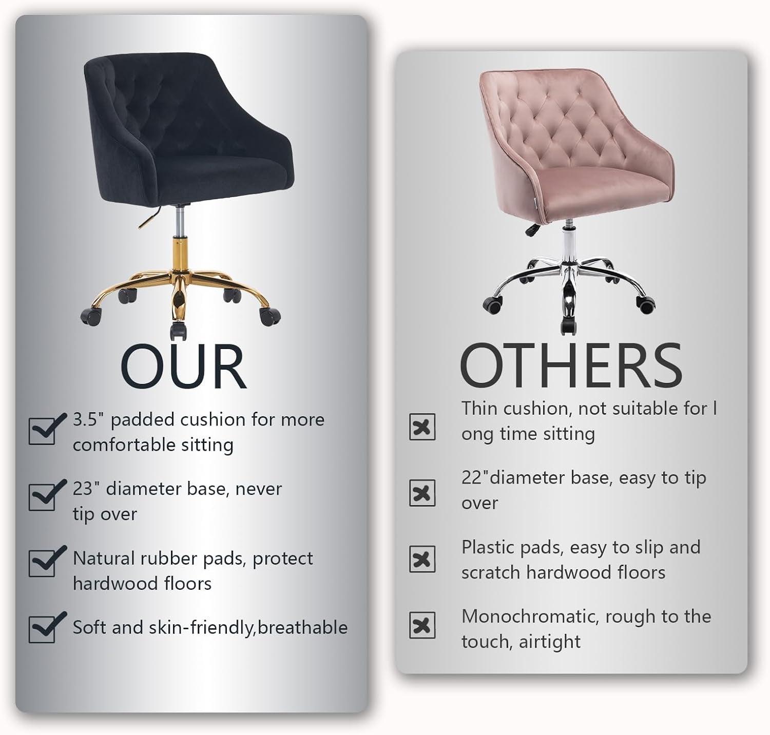 Black Velvet Office Chair 360 Swivel For Home Office