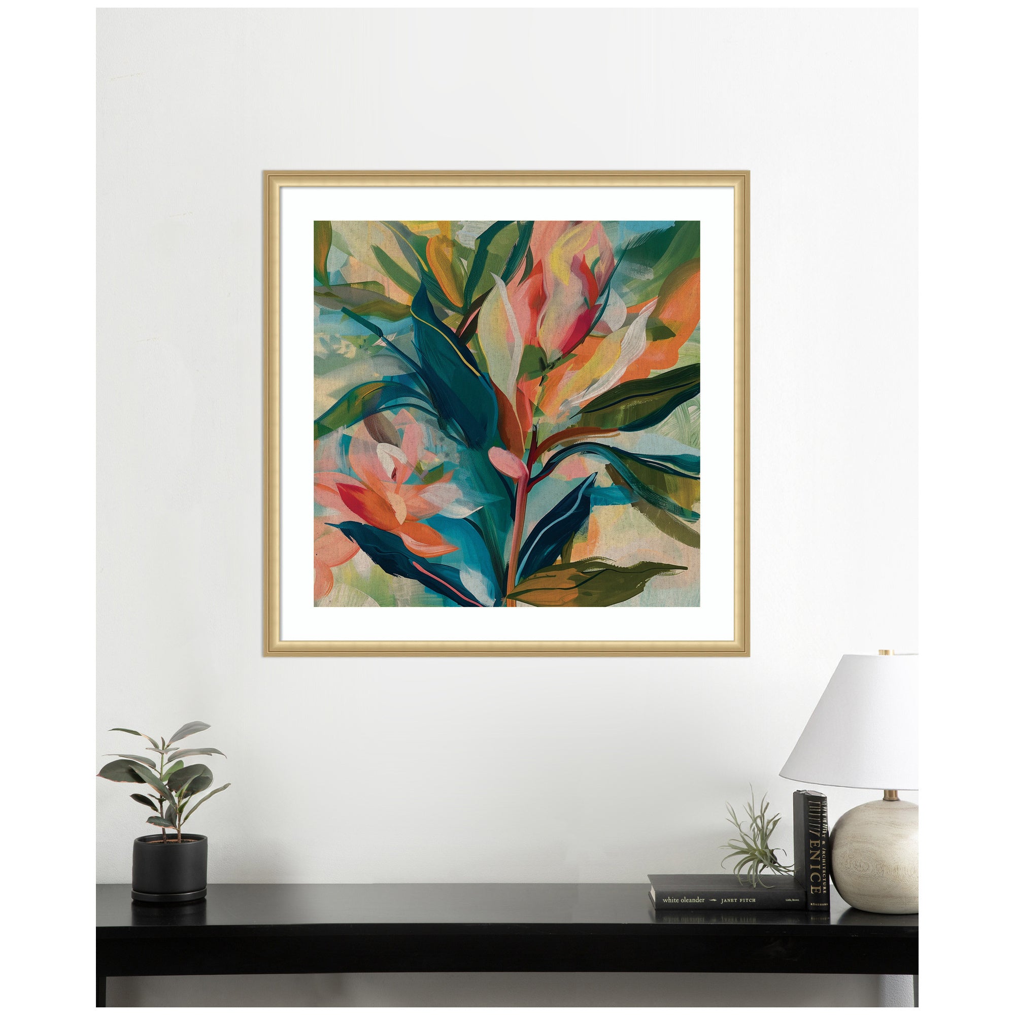 Framed Art Colorful Tropic Botanical Abstract Neutral Linen by The Creative Bunch Studio