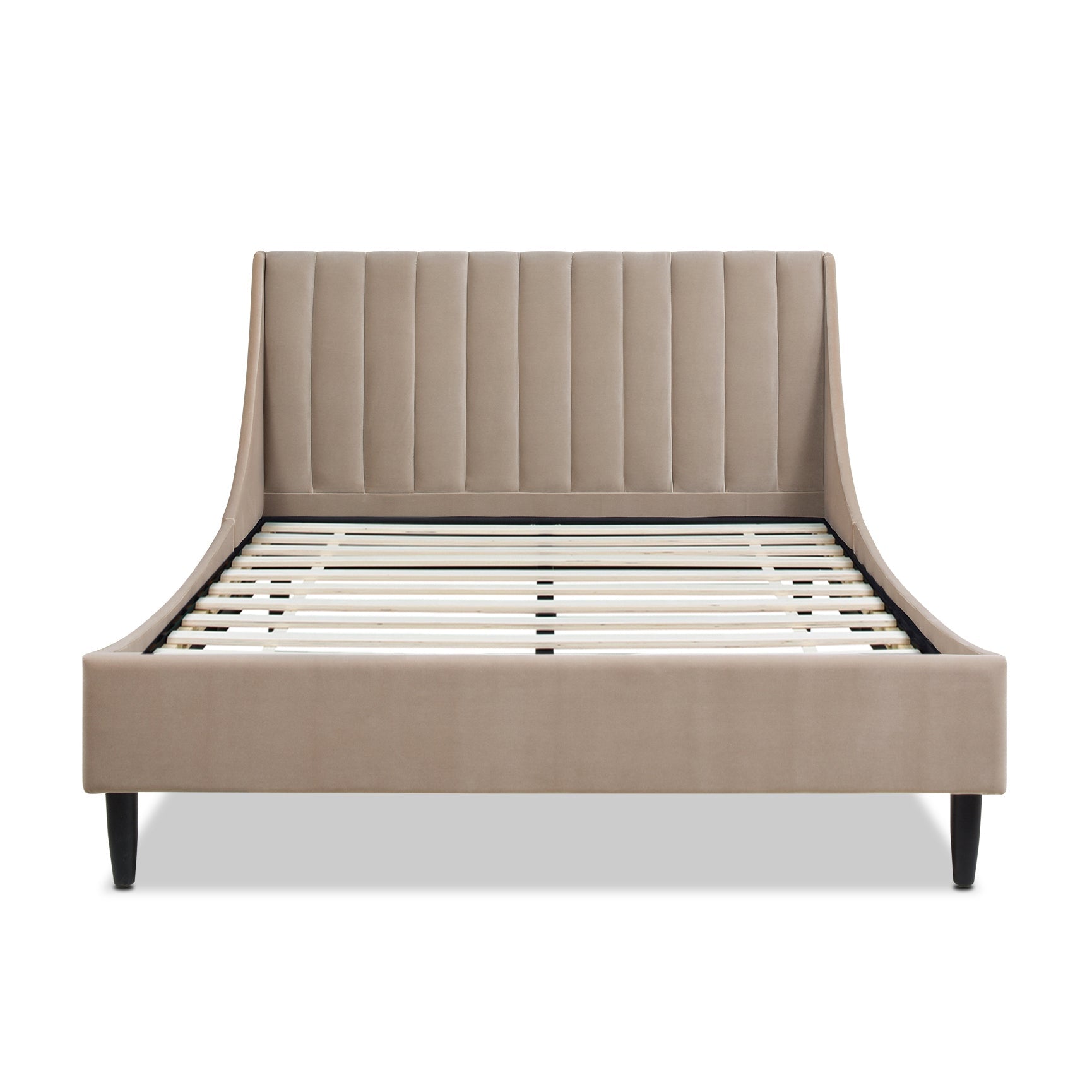 Aspen Vertical Tufted Modern Headboard Platform Bed Set, Queen, Mink Beige Performance Velvet