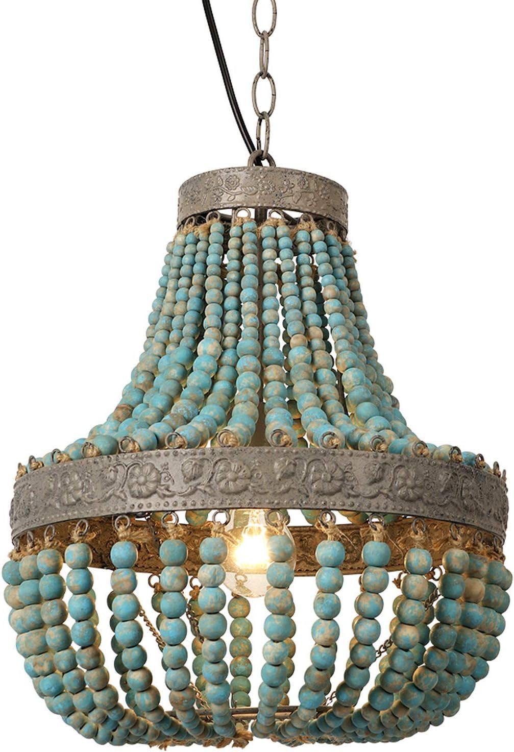 Wood Bead Chandelier Pendant Lights GrayBlue Rustic-0