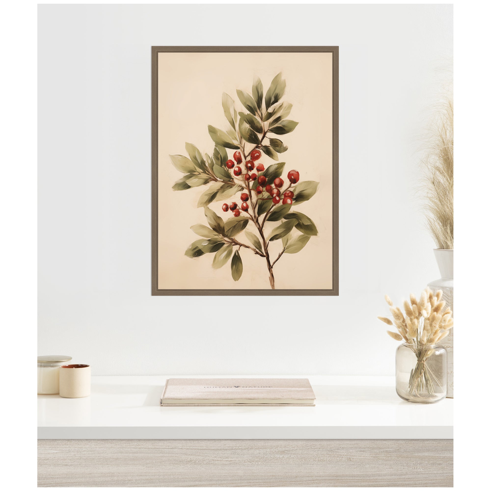 Sylvie Framed Canvas Red Berry Botanical by The Creative Bunch Studio