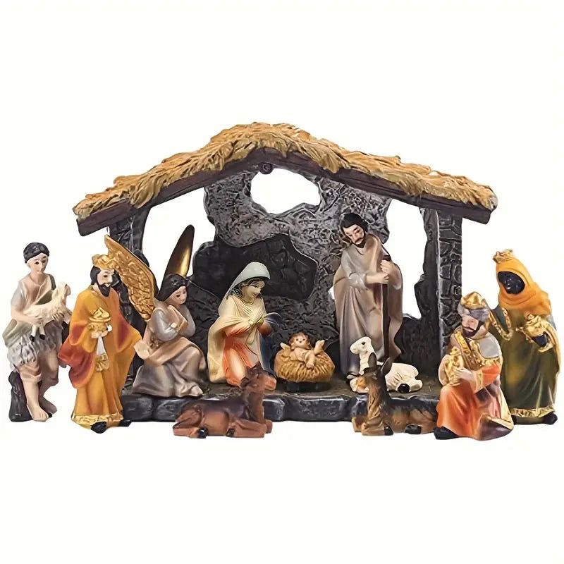 Divine Nativity: 12-Piece Realistic Christmas Figurine Set-0
