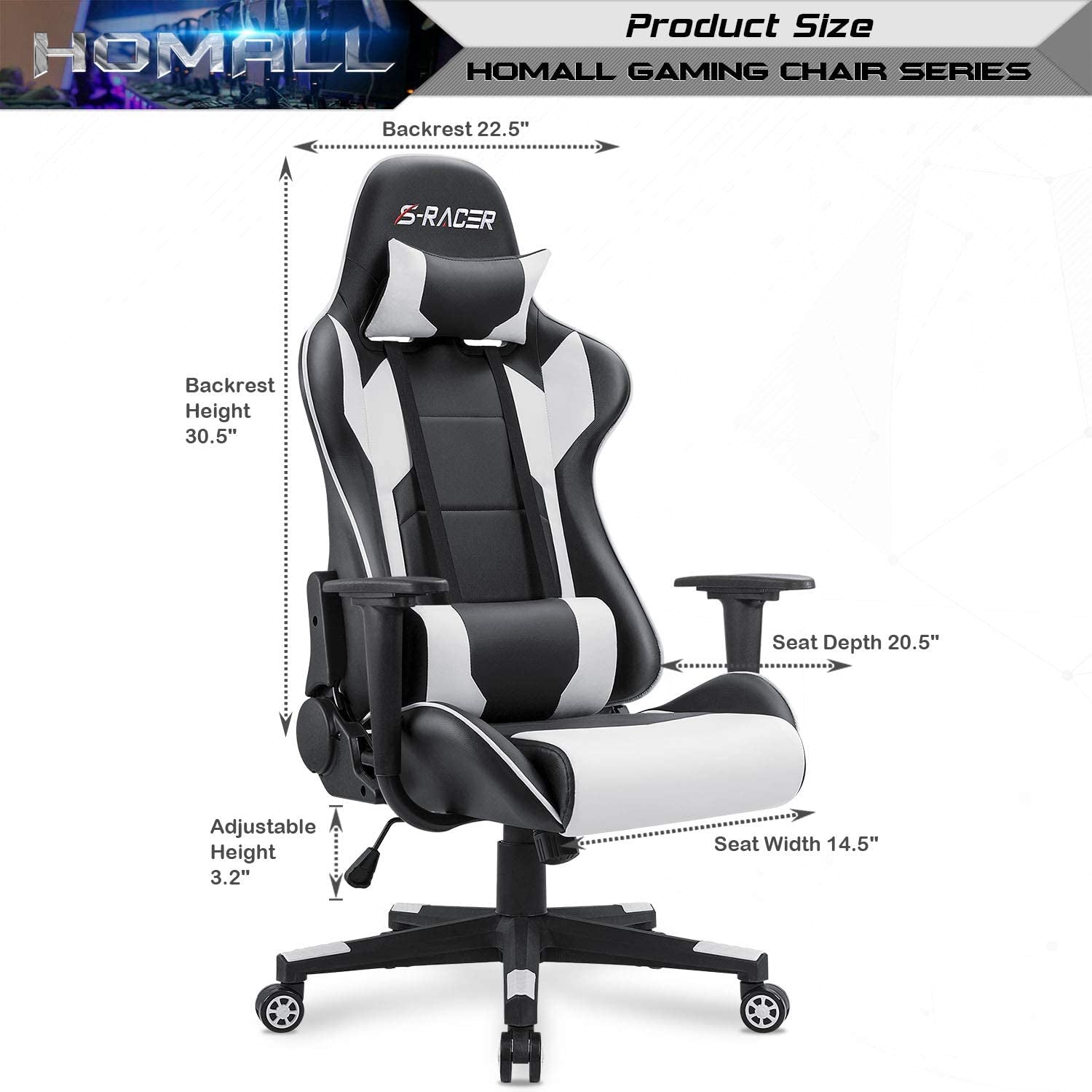 White Leather Ergonomic Gaming Chair With Lumbar Support