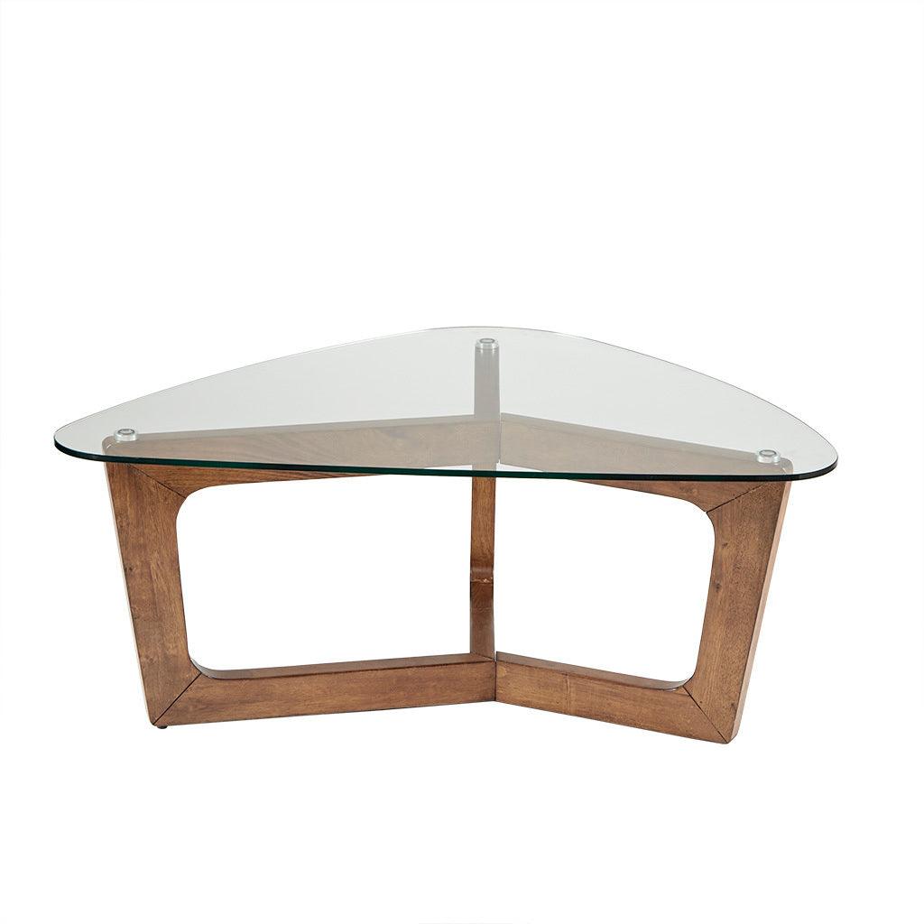 Wood Base Tempered Glass Top Coffee Table - PRHOMZ