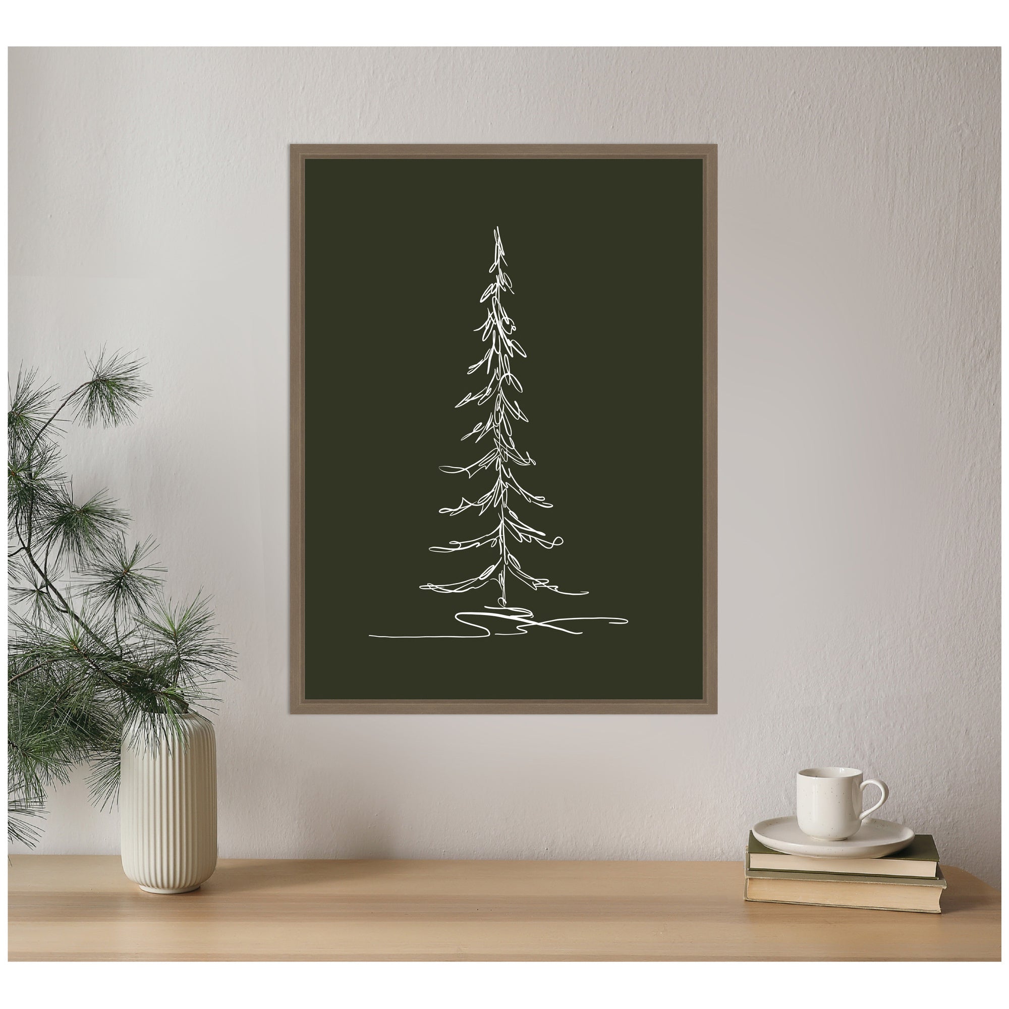 Sylvie Framed Canvas Minimalist Evergreen Trees Sketch 1 Green by The Creative Bunch Studio