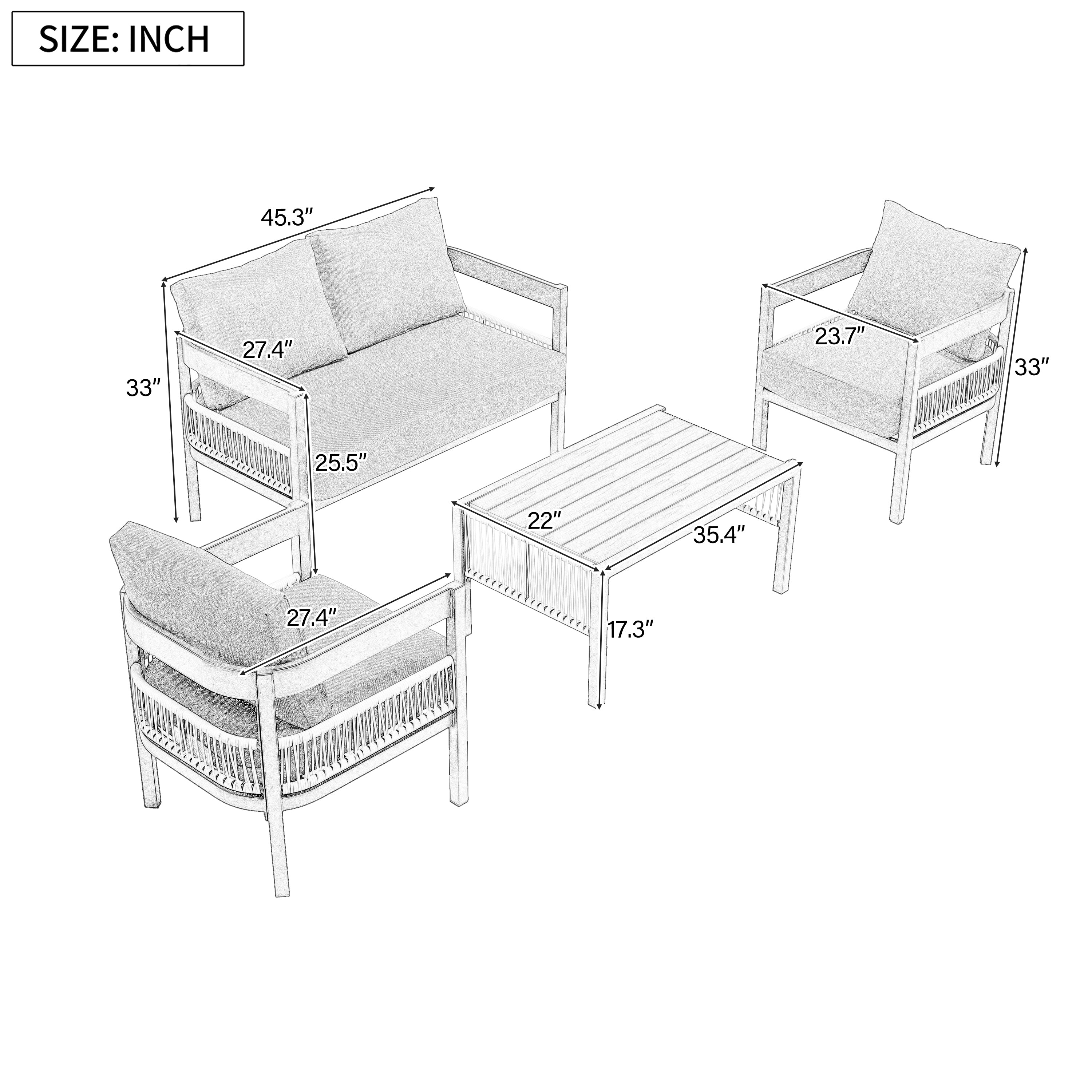 U_Style Multi-person Outdoor Iron Sofa Set with Table